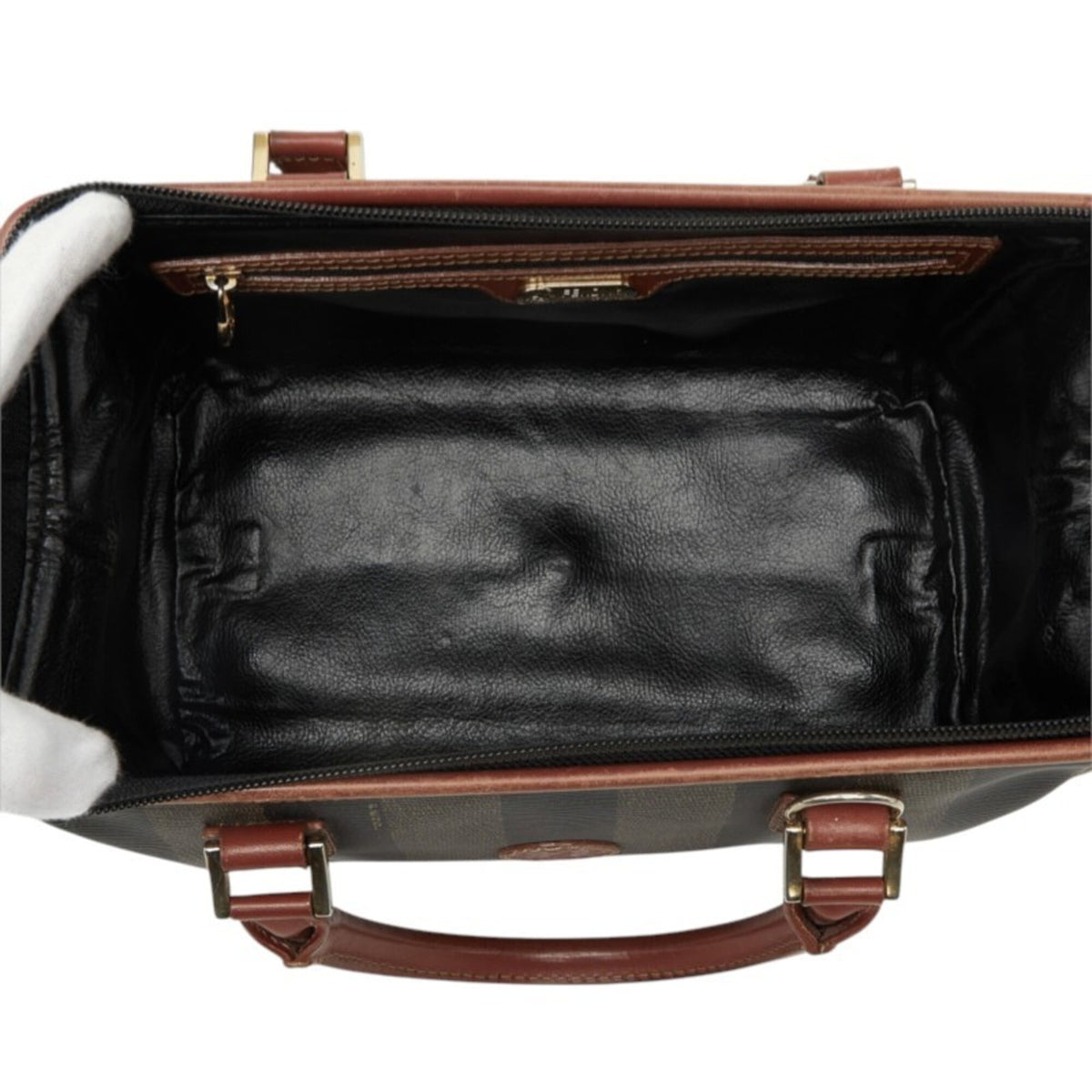 Fendi Pequin Khaki Brown Pvc Leather Boston Bag Shoulder Bag (Pre-Owned)