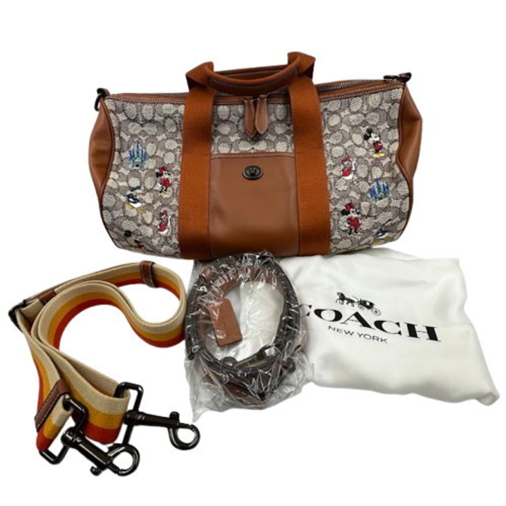 Coach Signature Beige Canvas Leather Boston Bag (Pre-Owned)