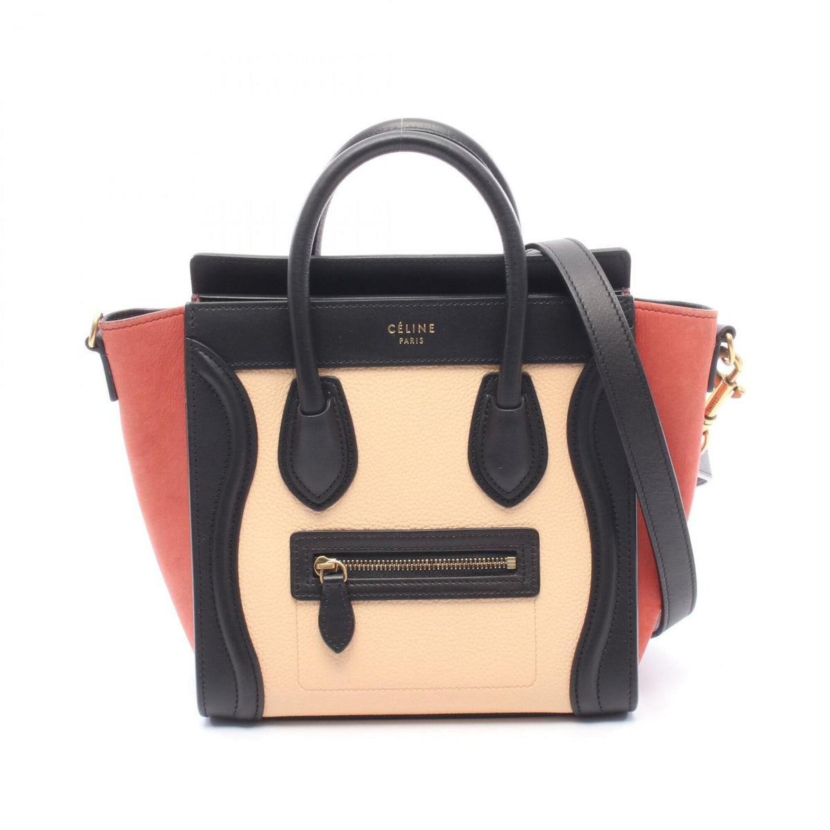 Celine Beige Black Red Color Leather Handbag (Pre-Owned)