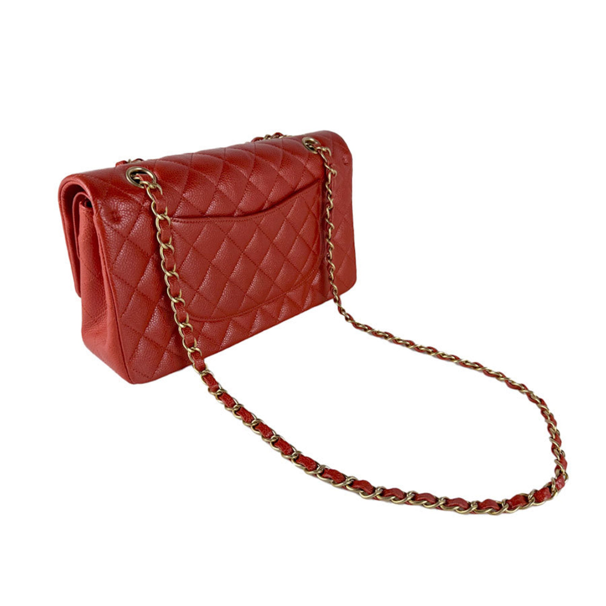 Chanel Orange Red Grained Calfskin Shoulder Bag (Pre-Owned)