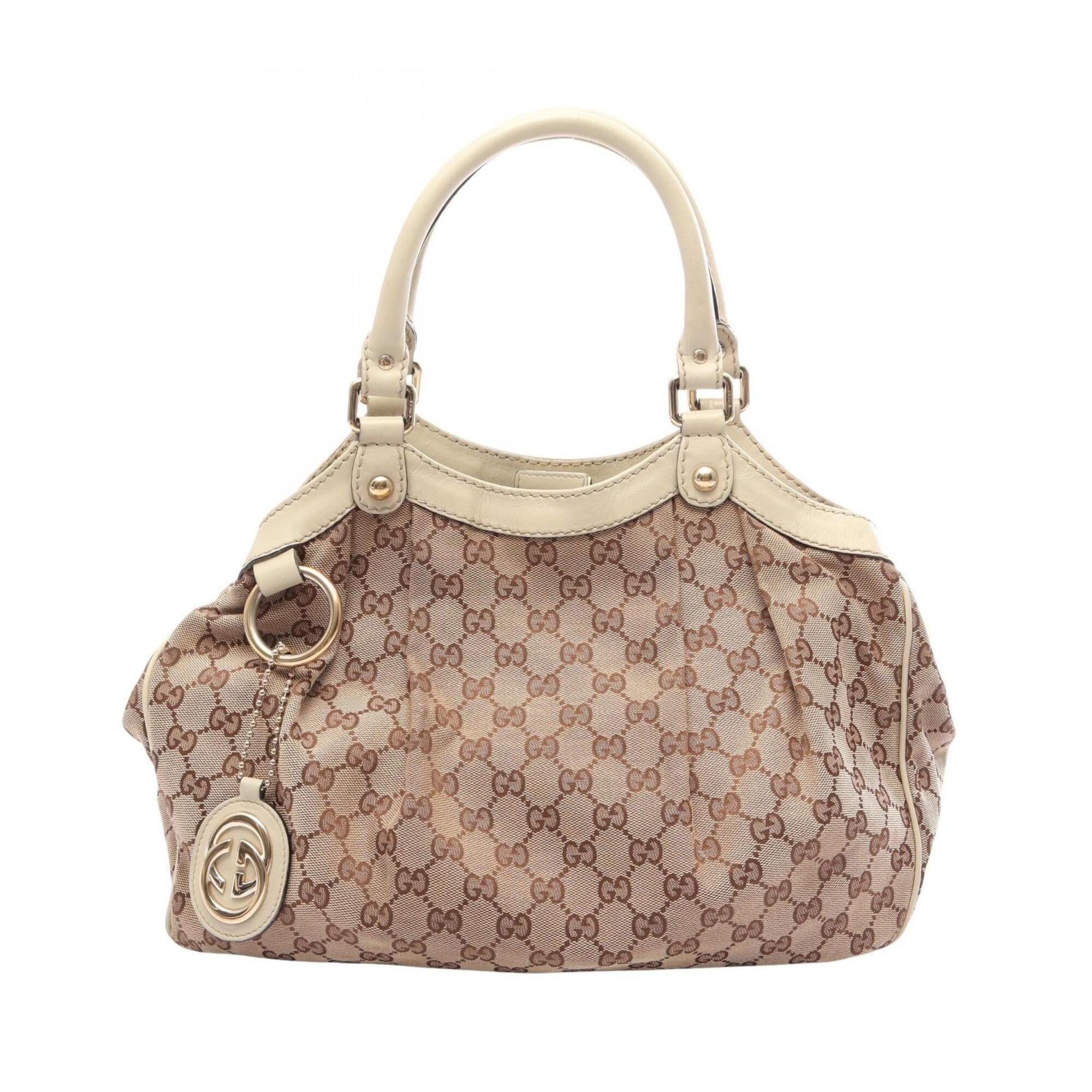 Gucci Beige Ivory Gg Canvas Handbag (Pre-Owned)
