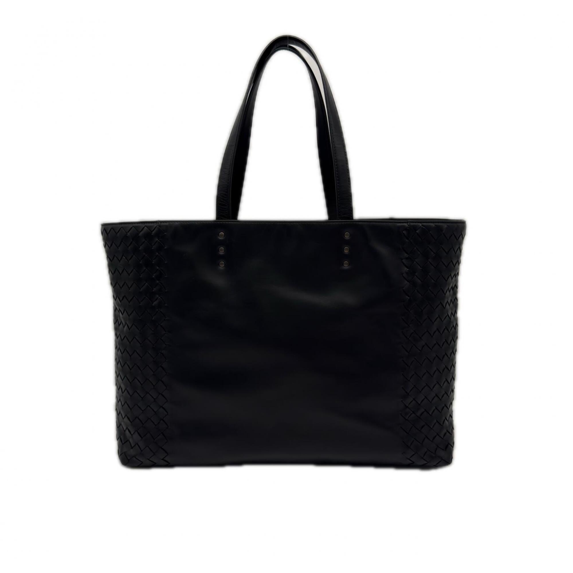 Bottega Veneta Intrecciato Black Leather Handbag Tote Bag (Pre-Owned)