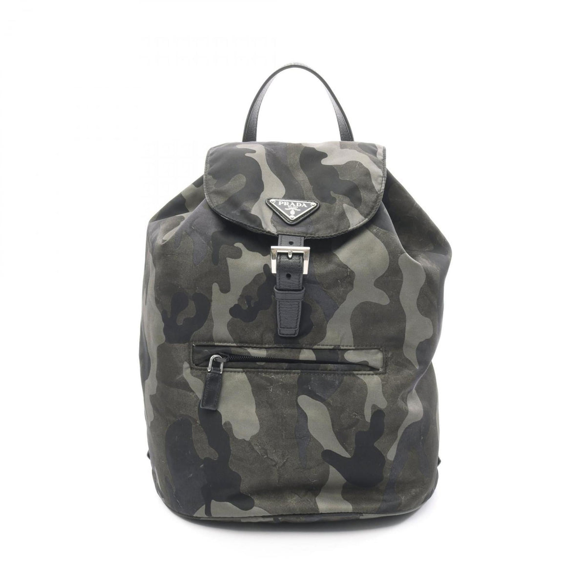Prada Green Multi-Color Nylon Leather Backpack Handbag (Pre-Owned)