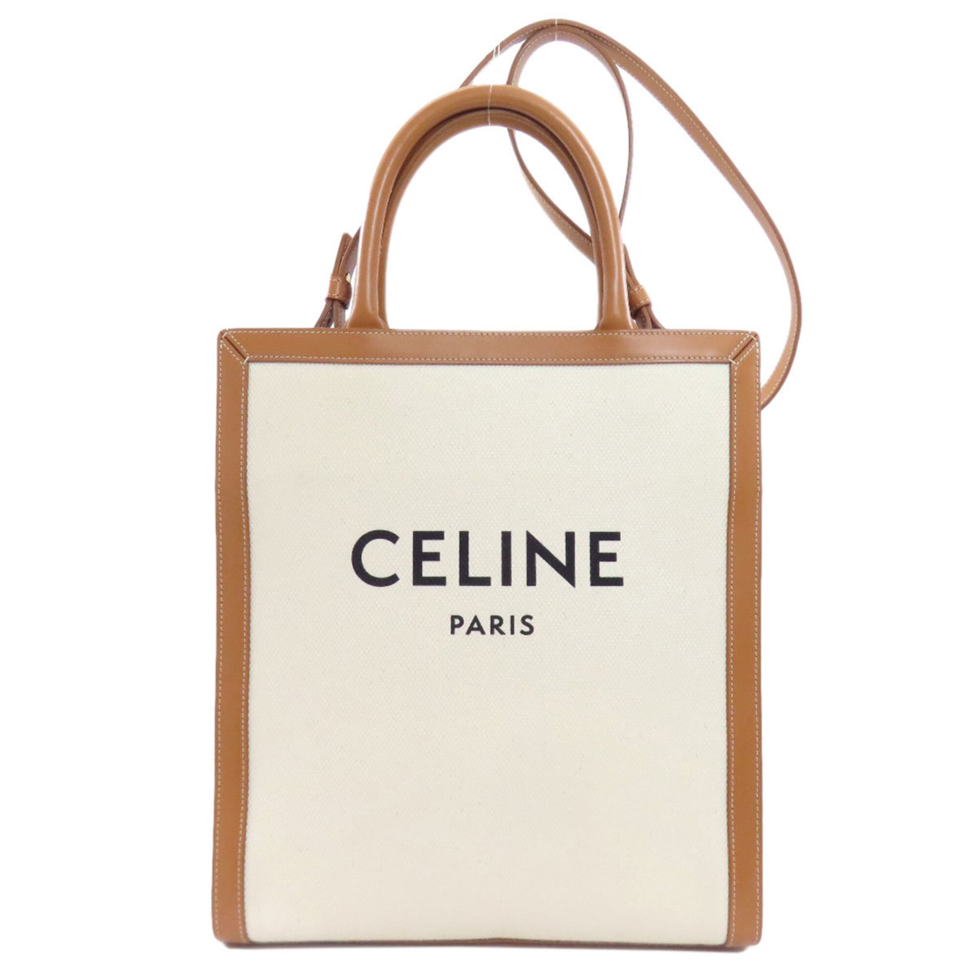 Celine Brown White Canvas Handbag (Pre-Owned)