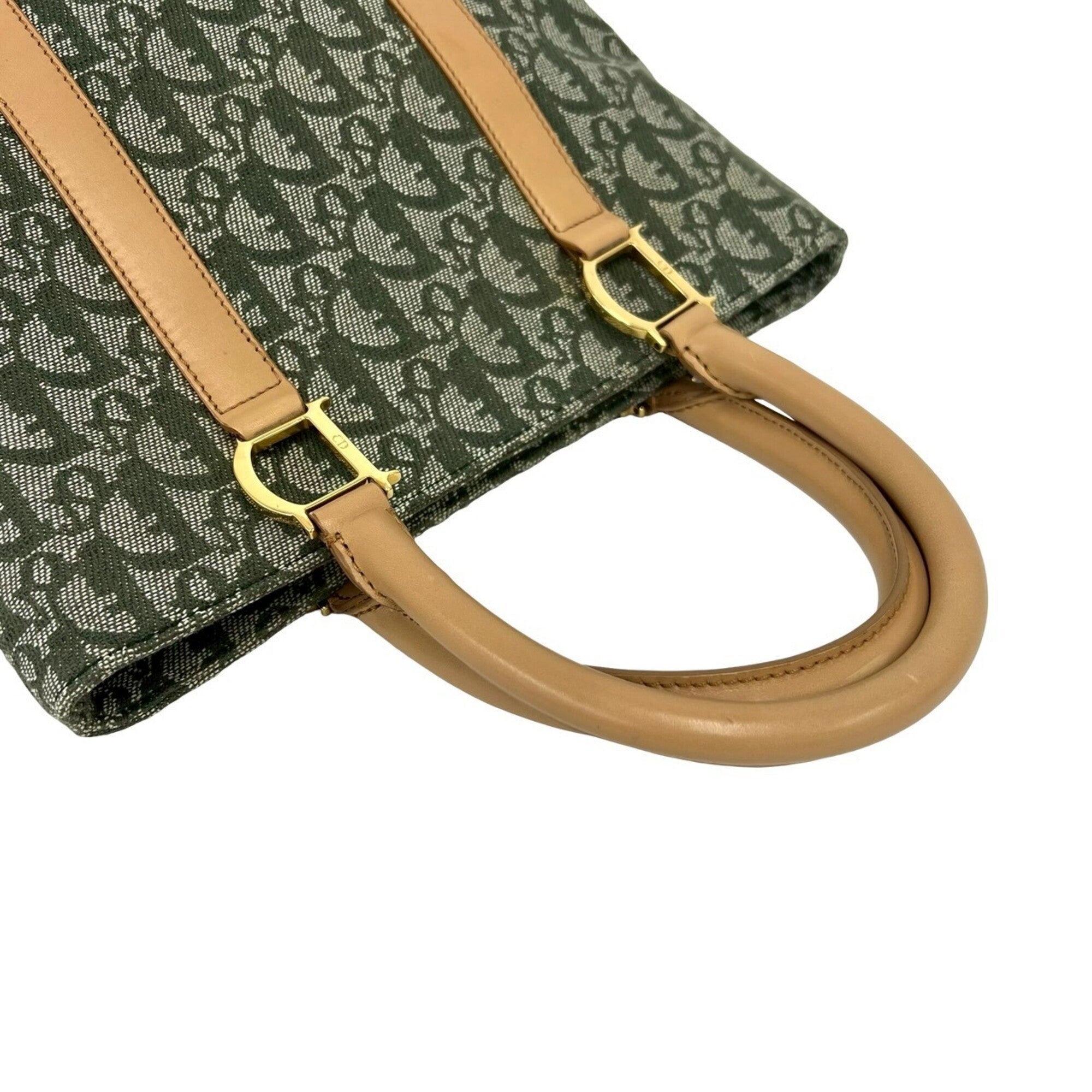 Christian Dior Brown Khaki Canvas Leather Handbag (Pre-Owned)