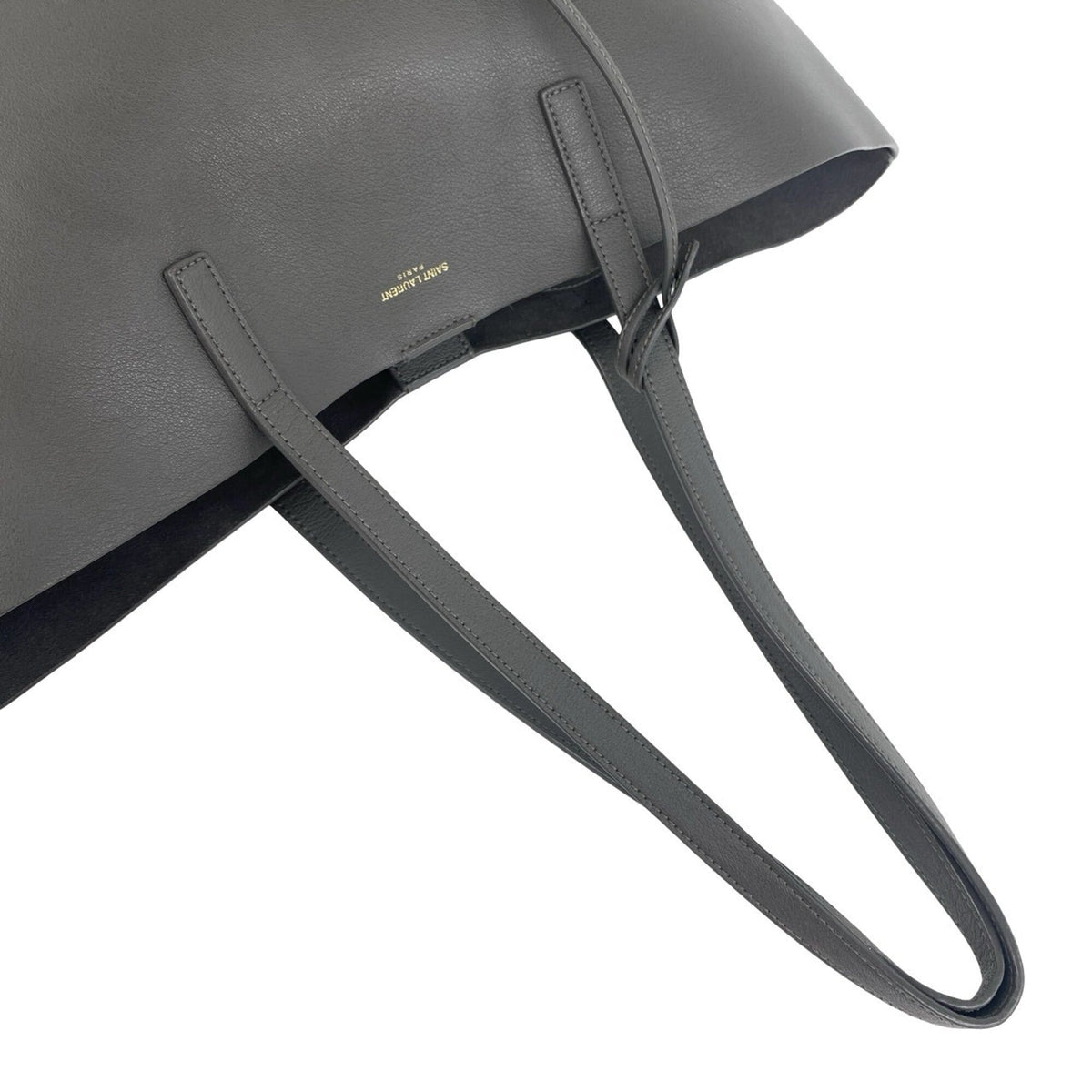 Yves Saint Laurent Gray Leather Handbag Pouch Shopping Bag Tote Bag (Pre-Owned)