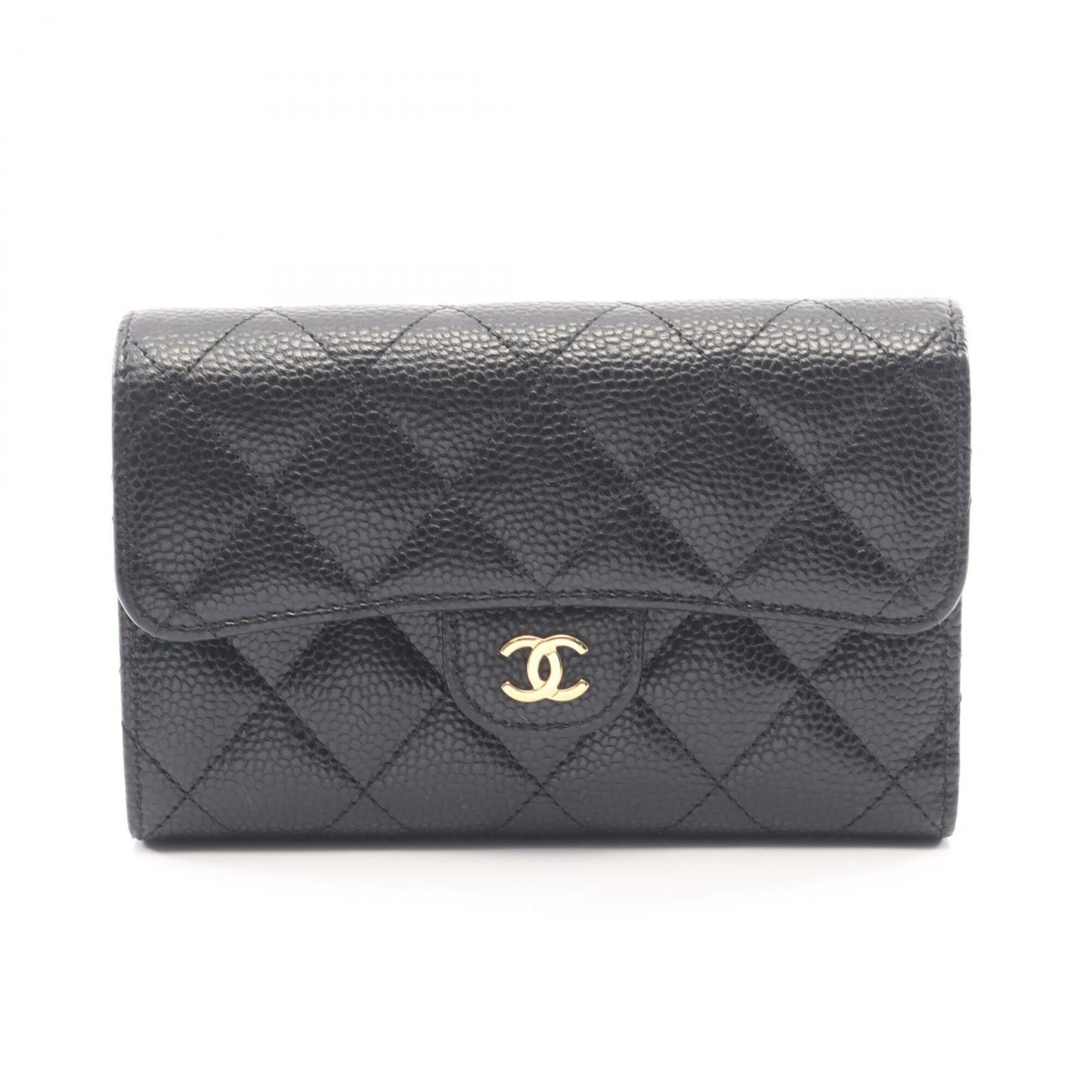 Chanel Black Grained Calfskin Middle Wallet (Tri-Fold) (Pre-Owned)