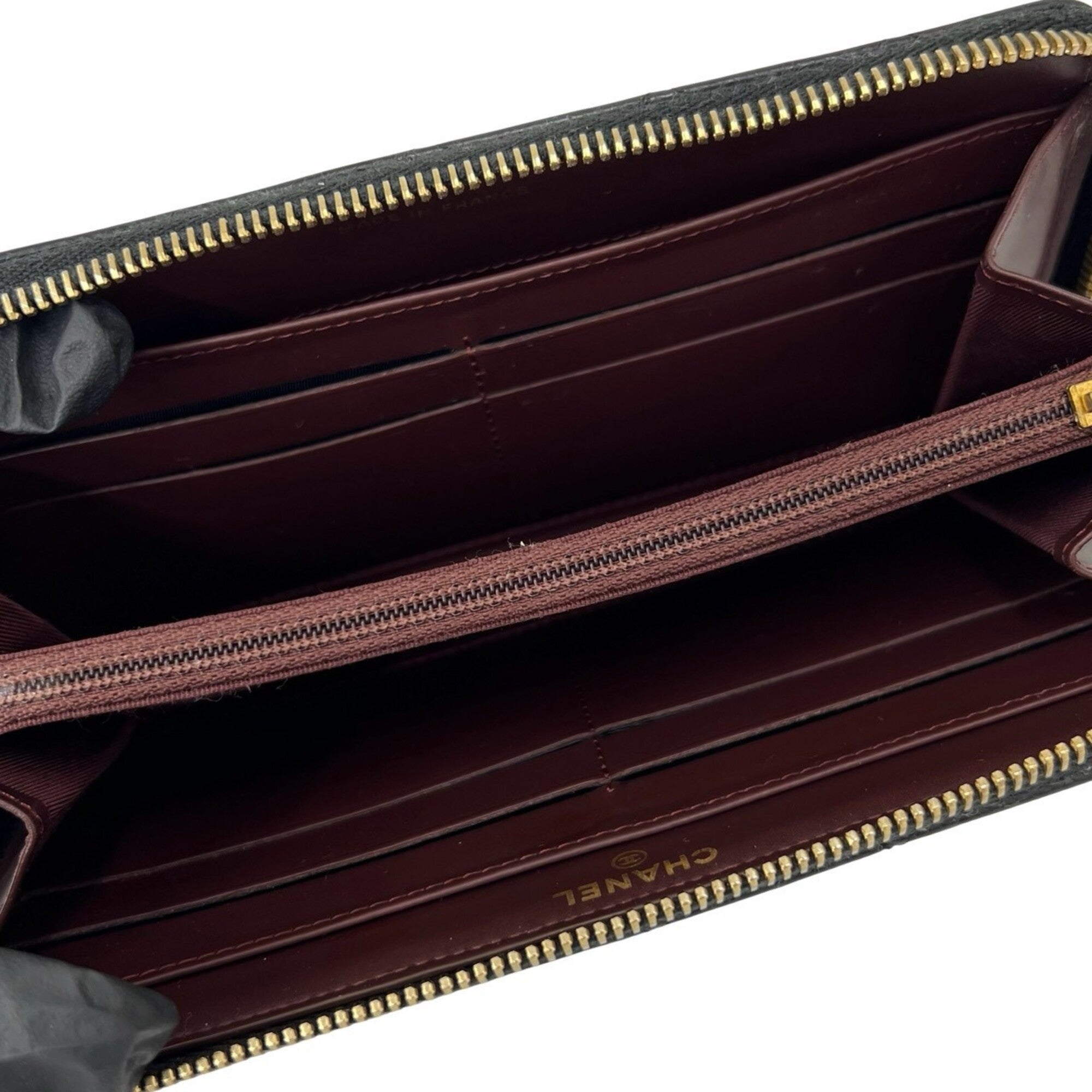 Chanel Black Grained Calfskin Long Wallet (Bi-Fold) (Pre-Owned)