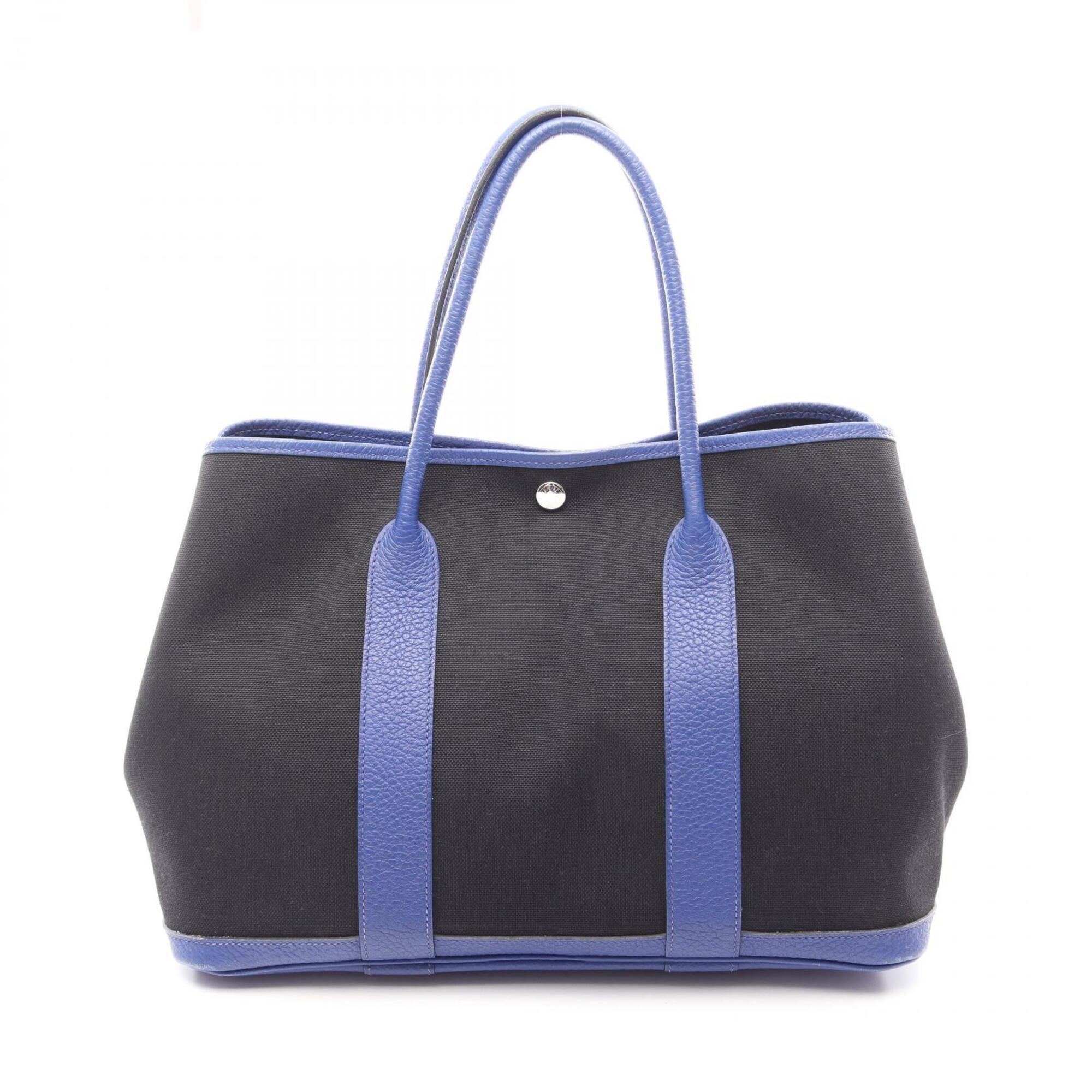 Hermes Black Blue Blue Electric Canvas Country Leather Handbag Tote Bag (Pre-Owned)