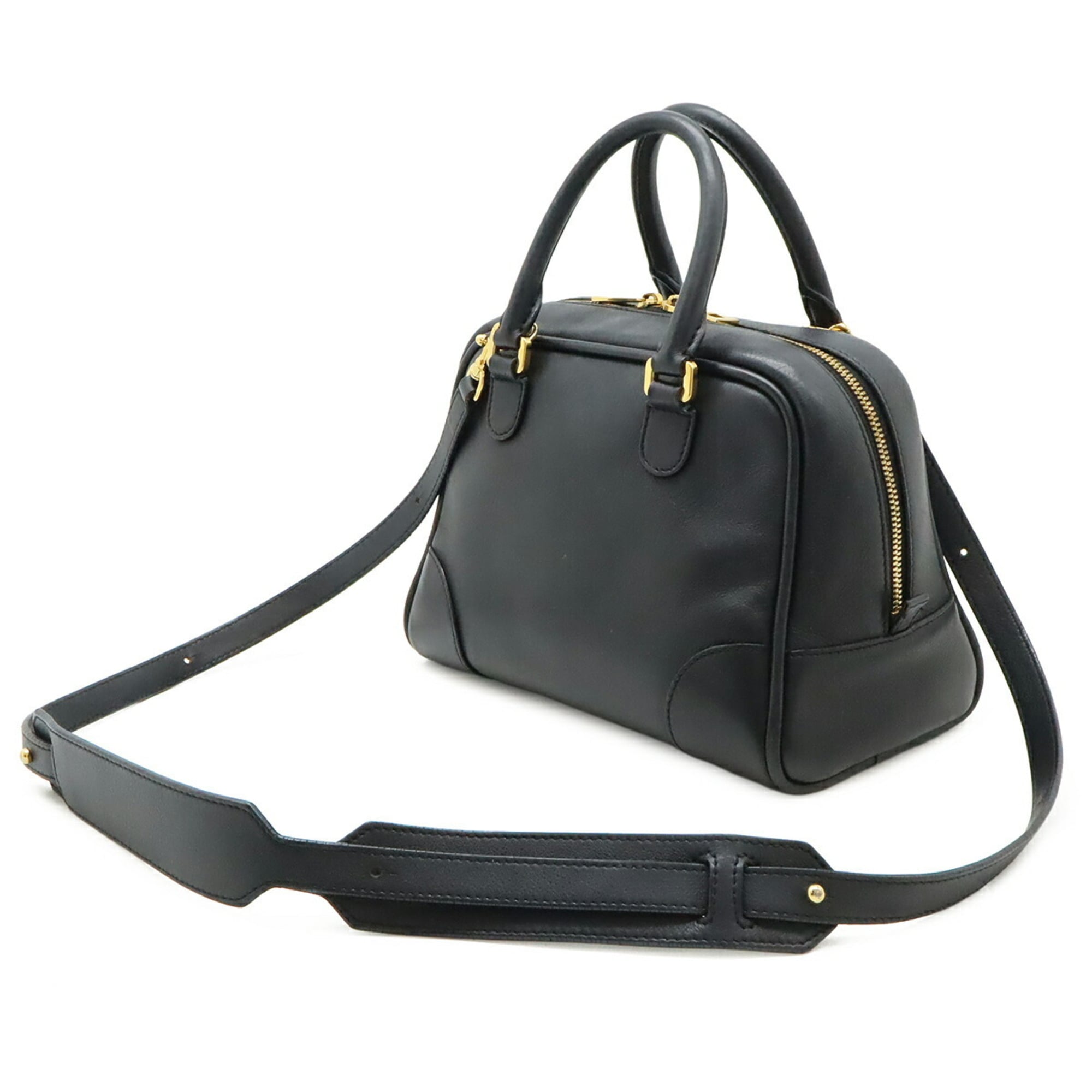 Loewe Amazona Black Leather Handbag Shoulder Bag (Pre-Owned)