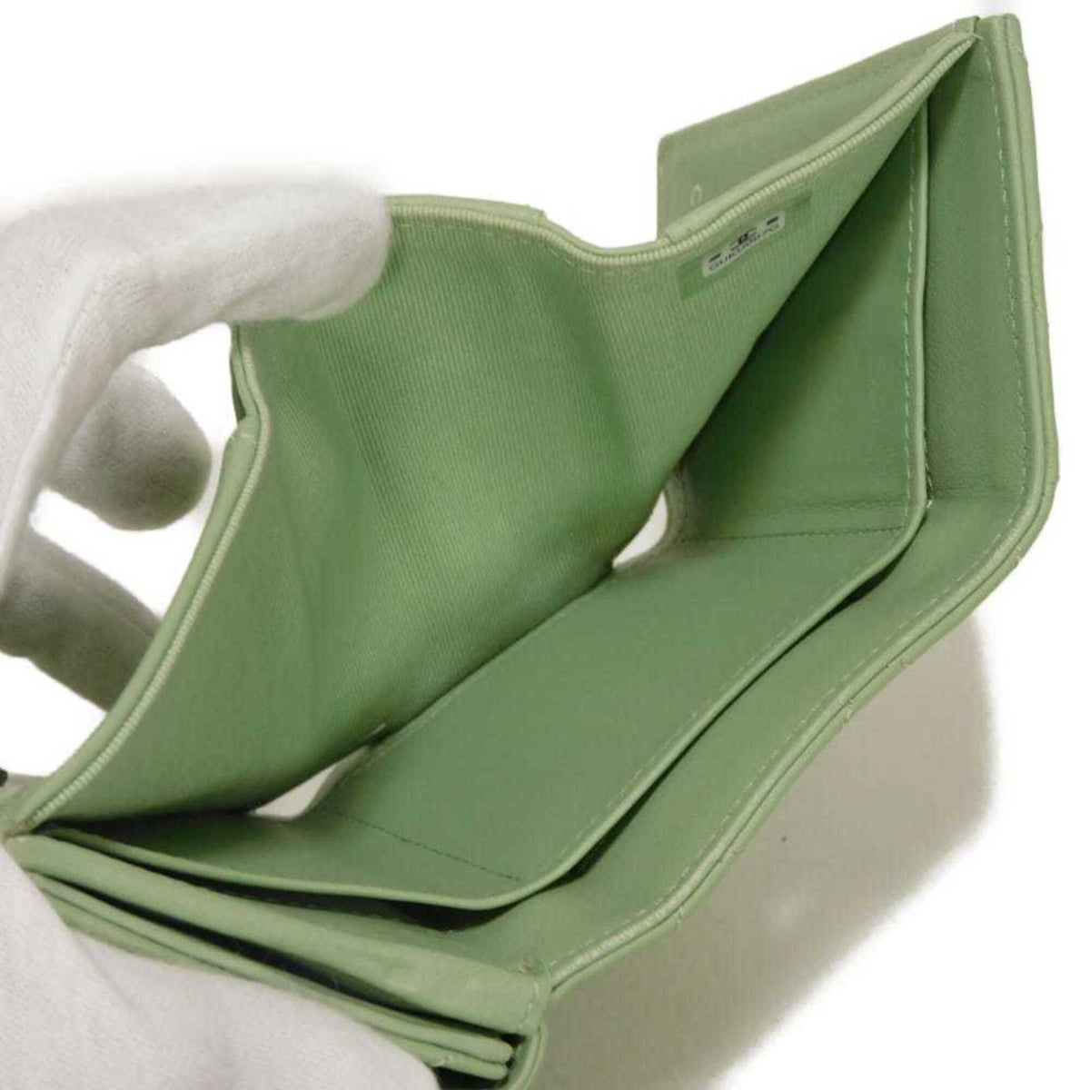 Chanel Light Green Rhinestone Wallet (Tri-Fold) (Pre-Owned)
