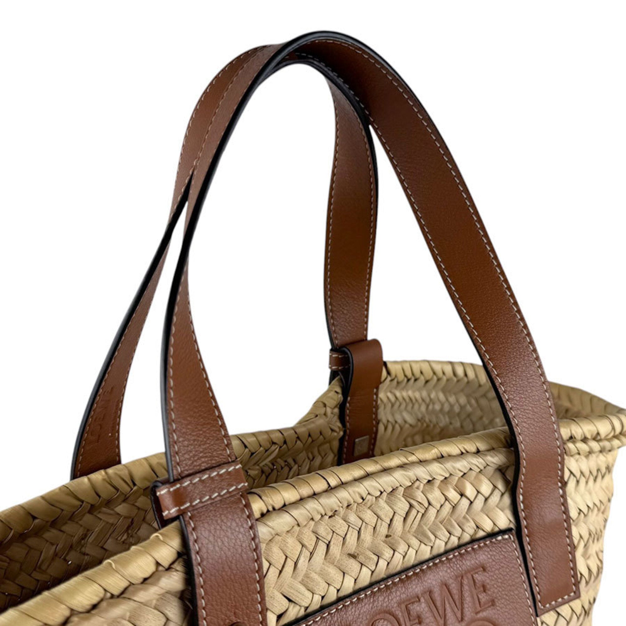 Loewe Brown Navy Raffia Canvas Basket Handbag Pouch (Pre-Owned)