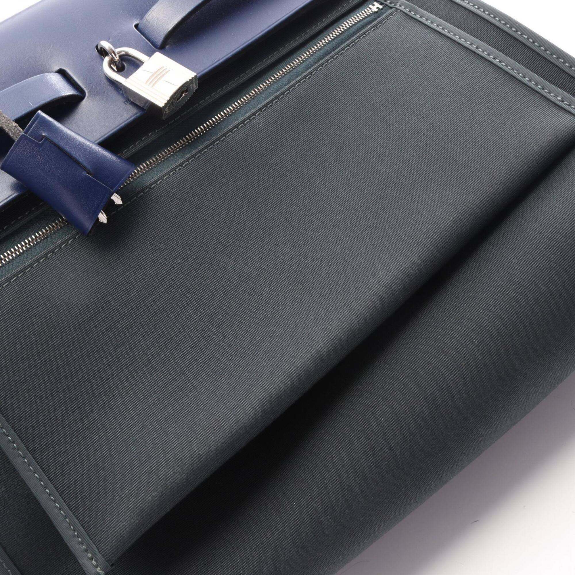 Hermes Blue Green Canvas Handbag (Pre-Owned)