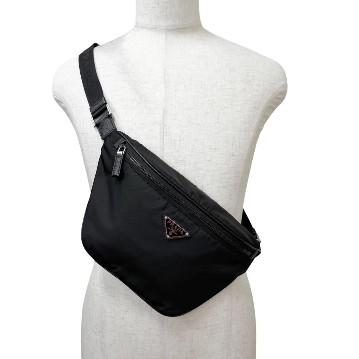 Prada Black Nylon Leather Fanny Pack Sling Bag (Pre-Owned)