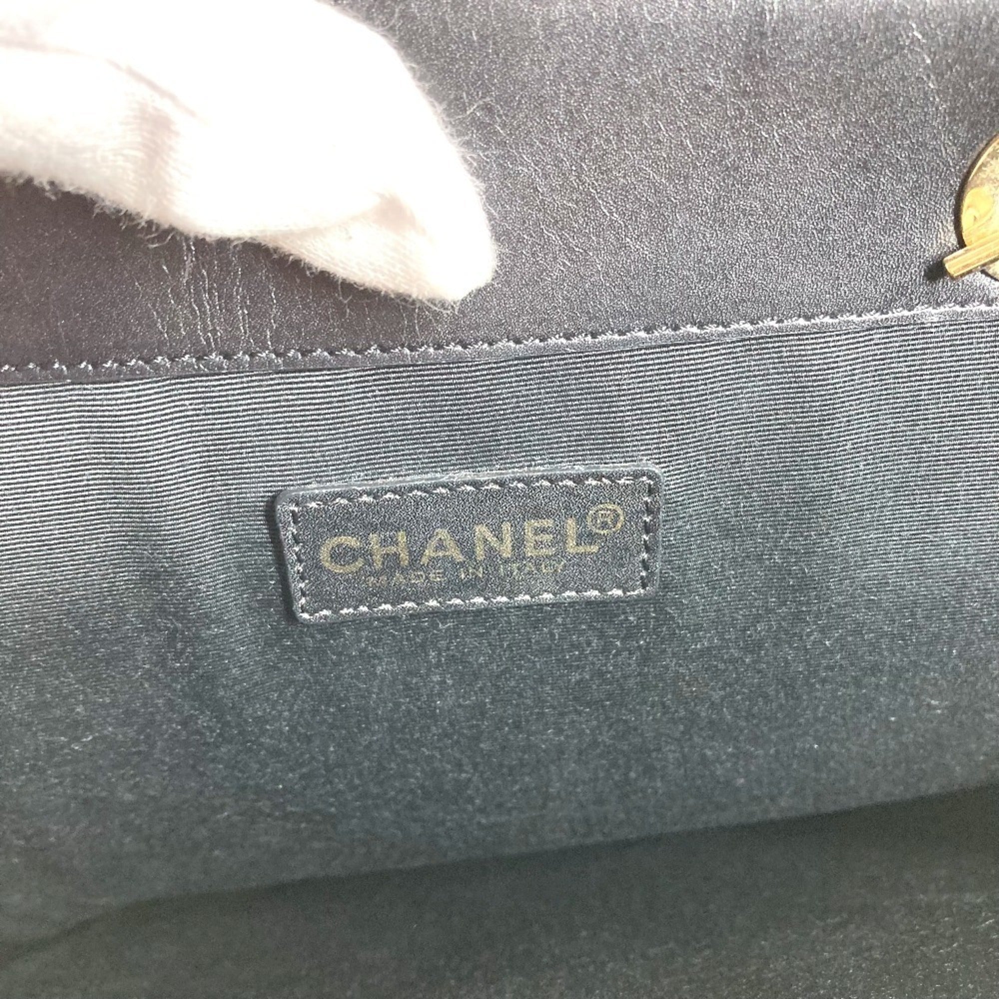 Chanel Black White Leather Canvas Shoulder Bag Tote Bag (Pre-Owned)