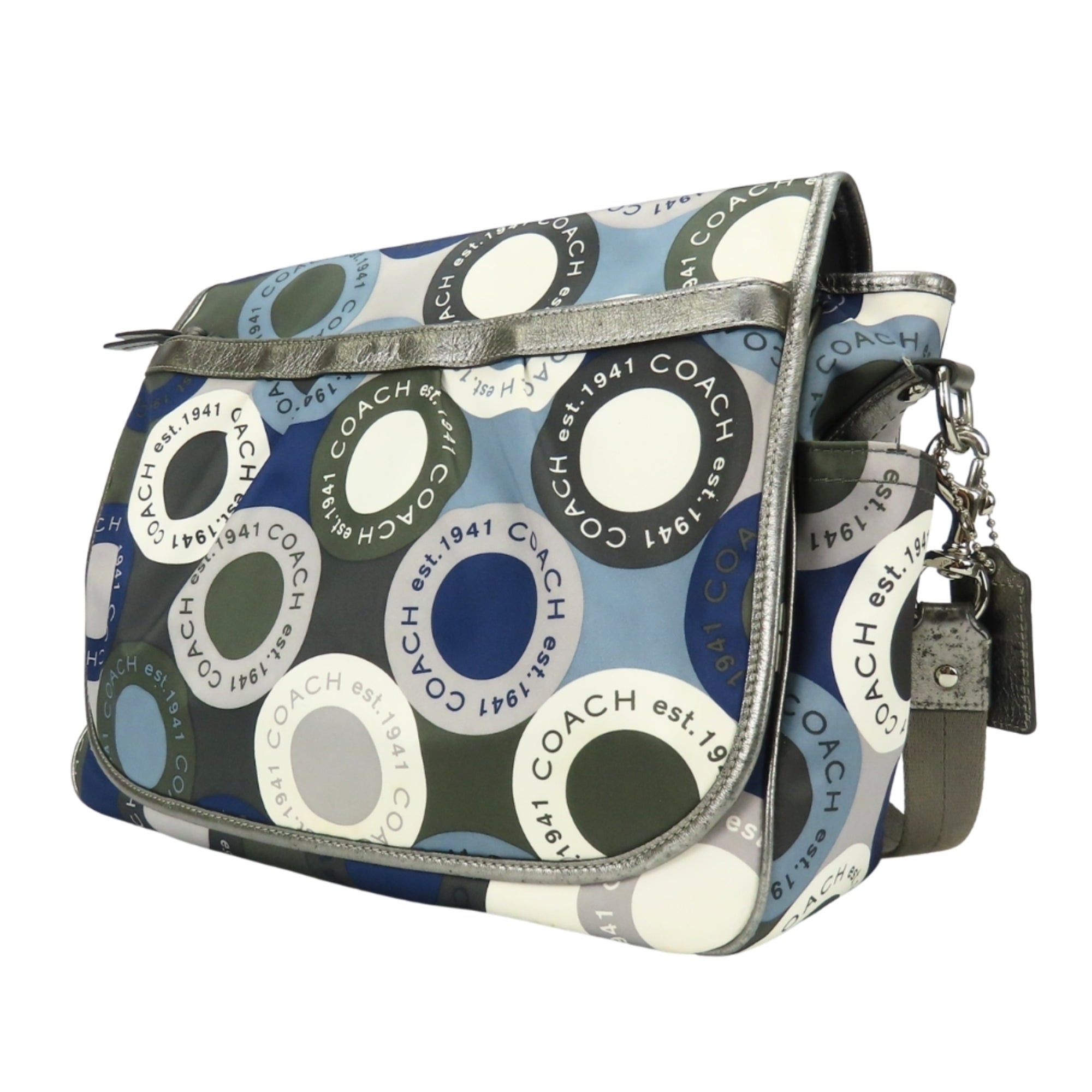 Coach Blue Gray Multi-Color Silver Nylon Leather Shoulder Bag (Pre-Owned)
