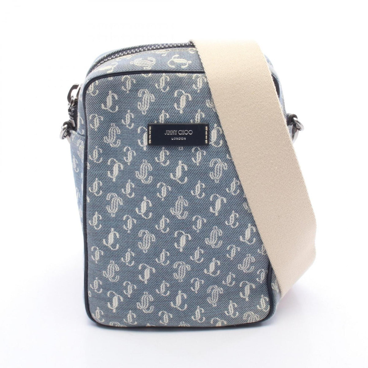 Jimmy Choo Blue Ivory Canvas Shoulder Bag (Pre-Owned)