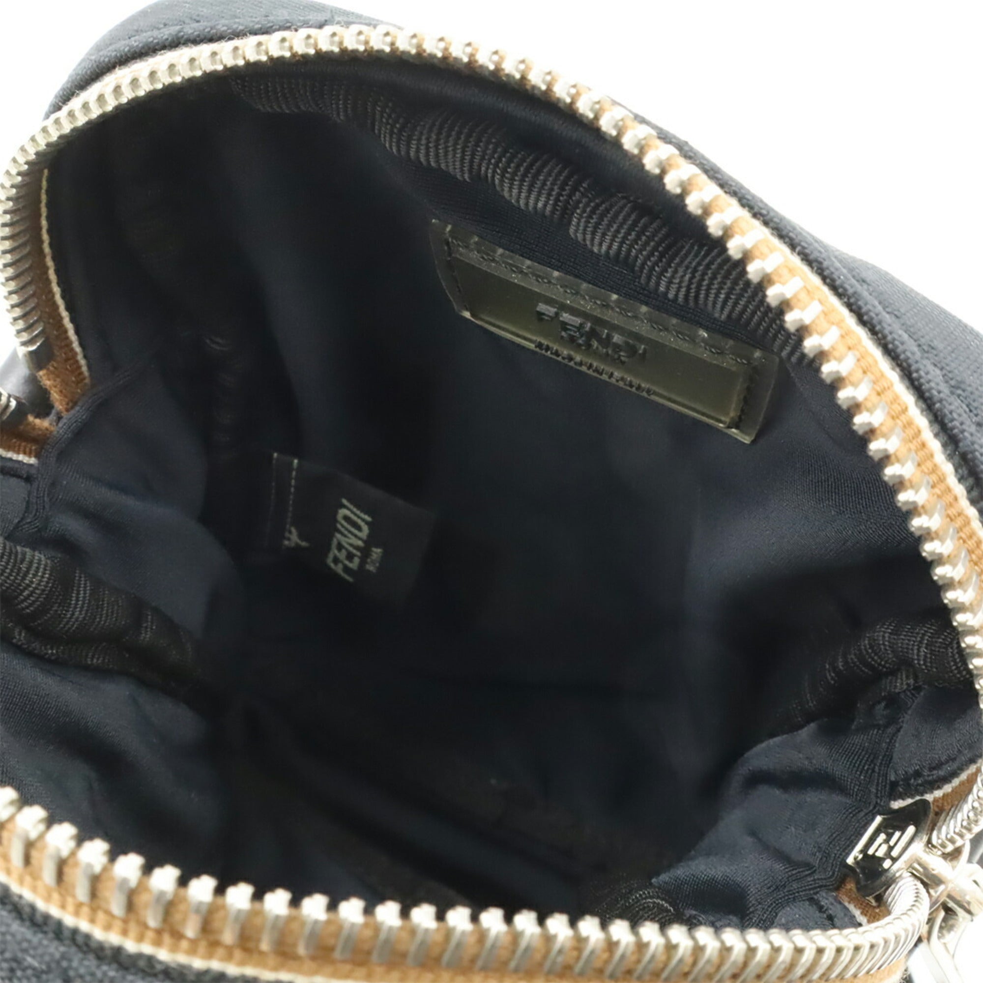 Fendi Pequin Black Nylon Leather Pochette Shoulder Bag (Pre-Owned)