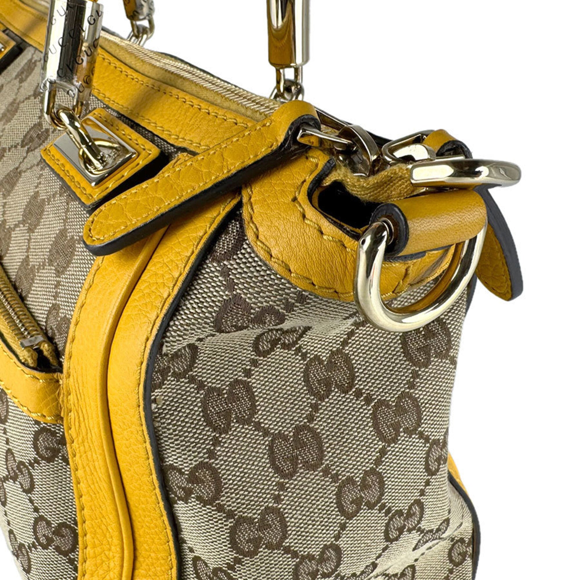 Gucci Brown Yellow Gg Canvas Leather Handbag Shoulder Bag (Pre-Owned)