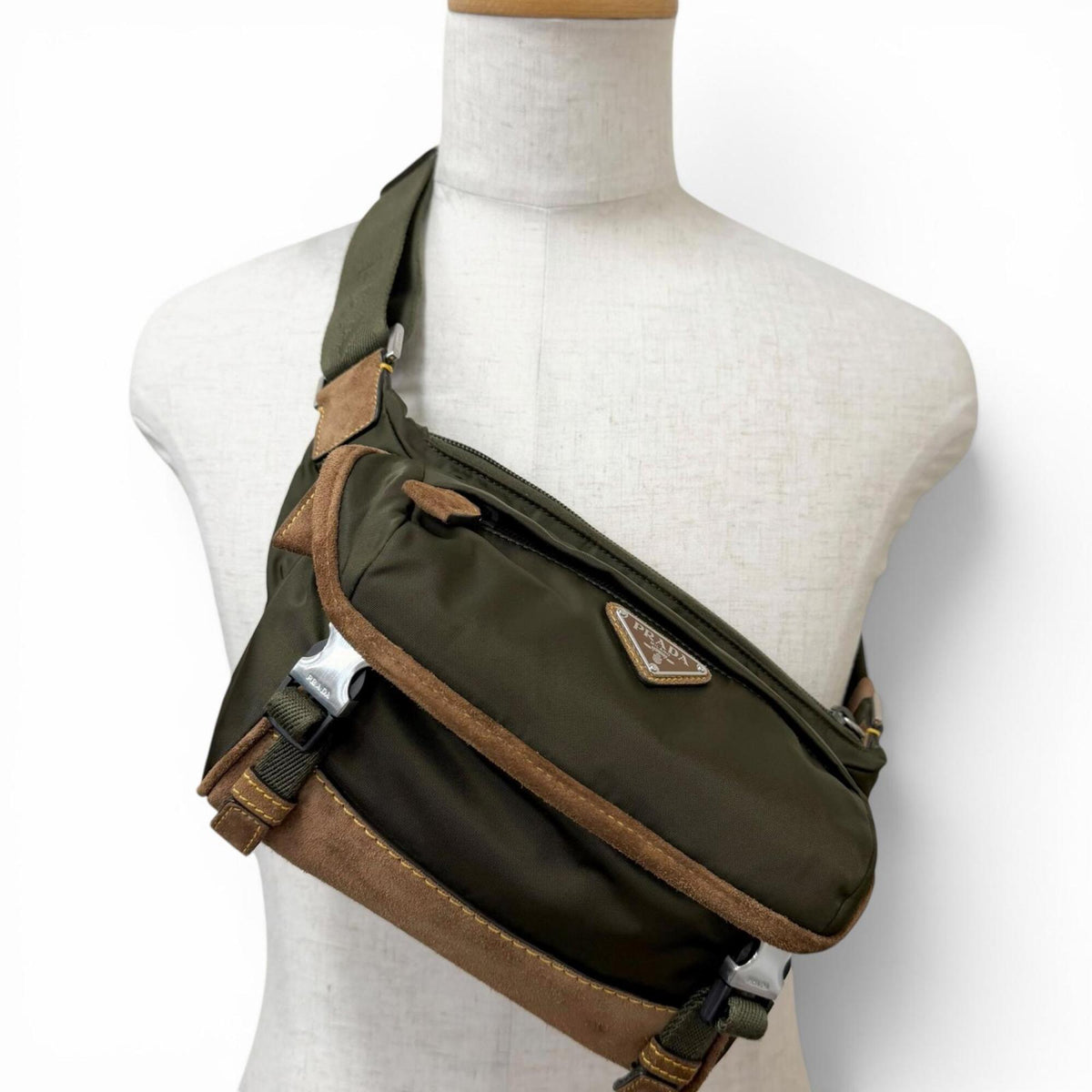 Prada Brown Khaki Polyamide Leather Sling Bag (Pre-Owned)
