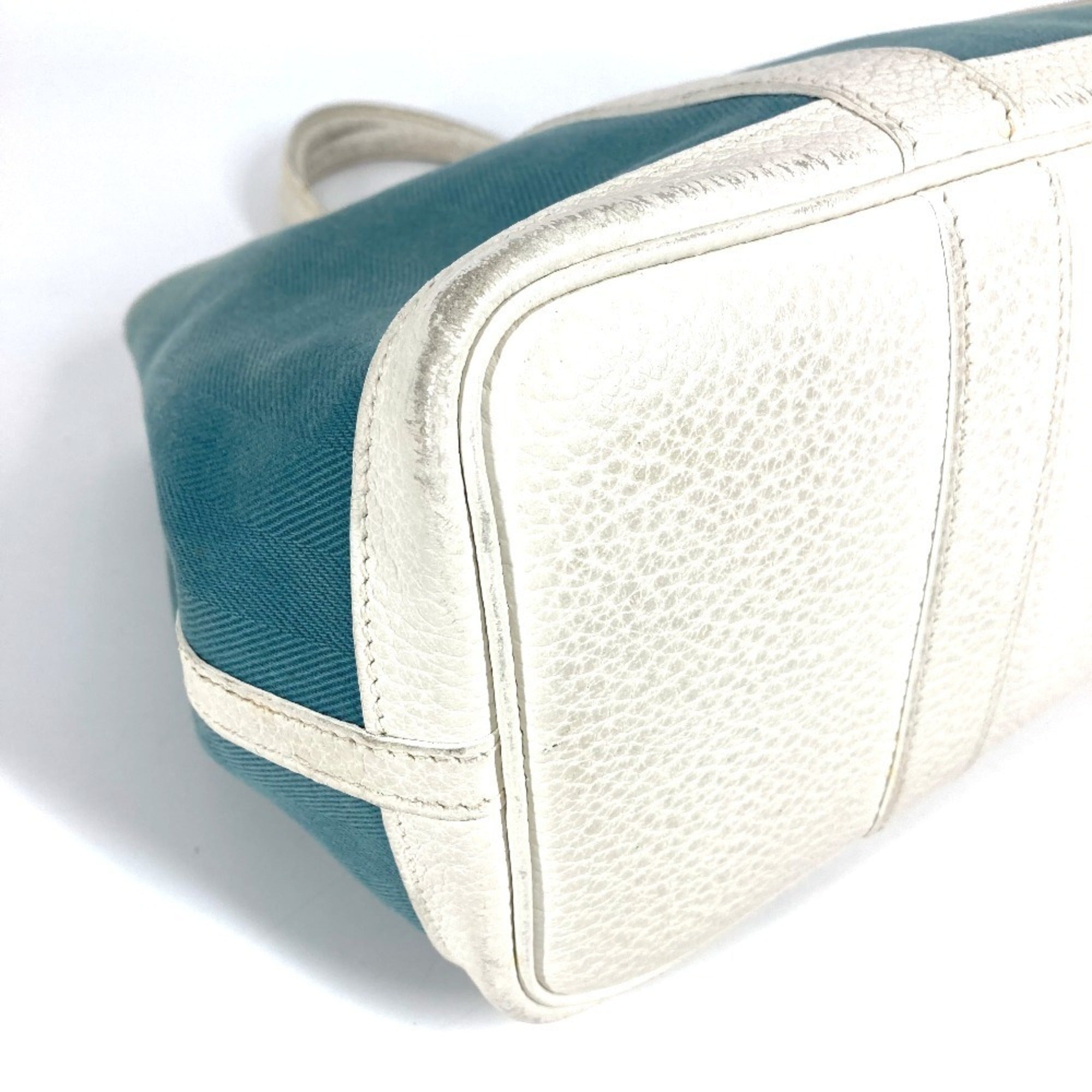 Hermes Blue White Toile Officier Handbag Tote Bag (Pre-Owned)