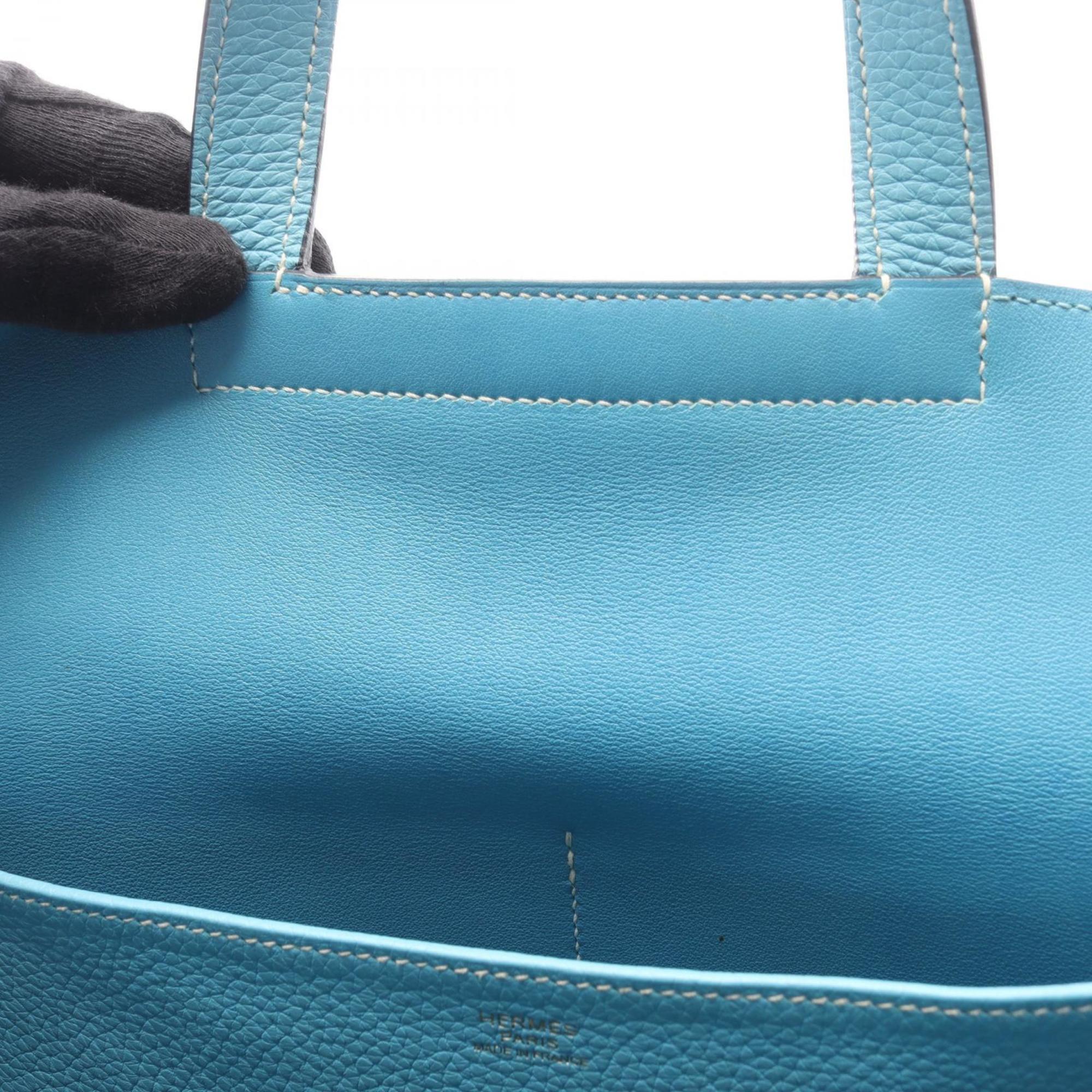 Hermes Alezan Blue Taurillon Clemence Leather Handbag (Pre-Owned)