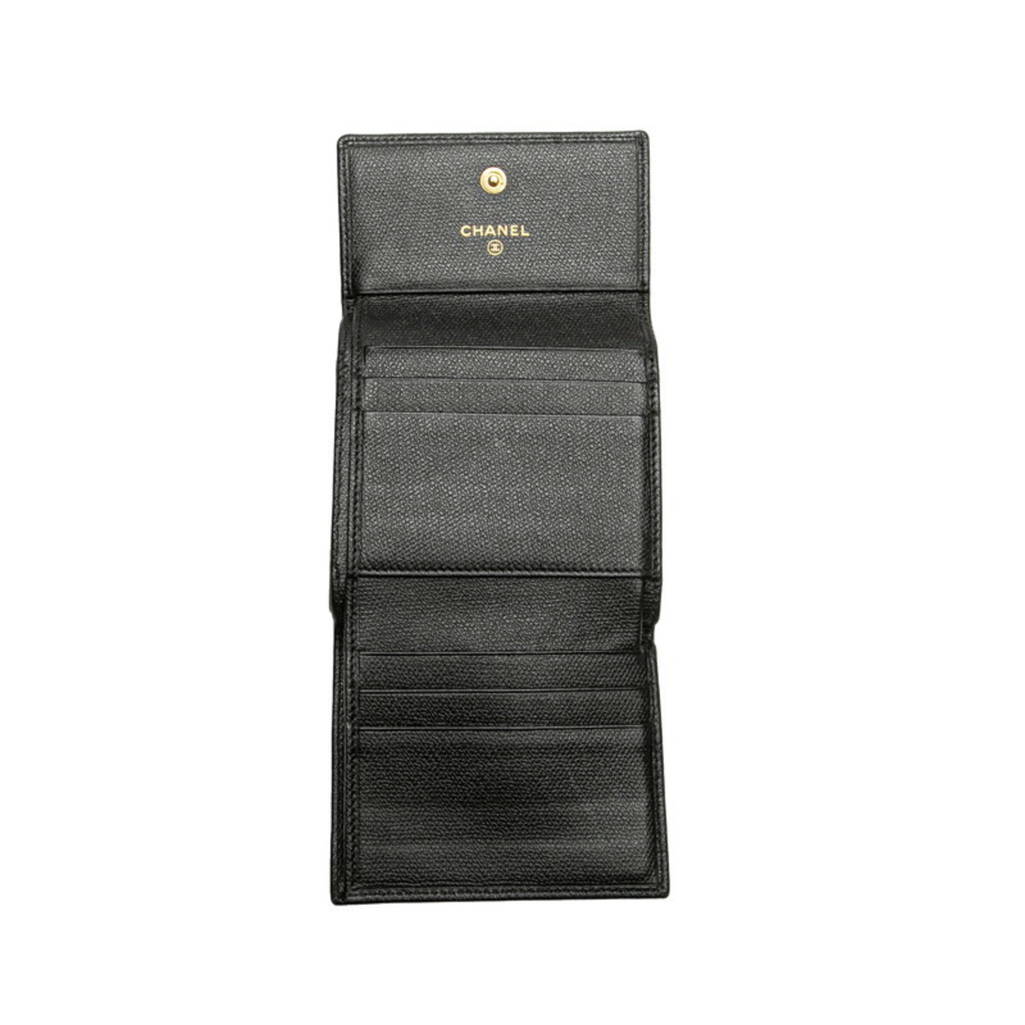 Chanel Black Leather Wallet (Tri-Fold) (Pre-Owned)