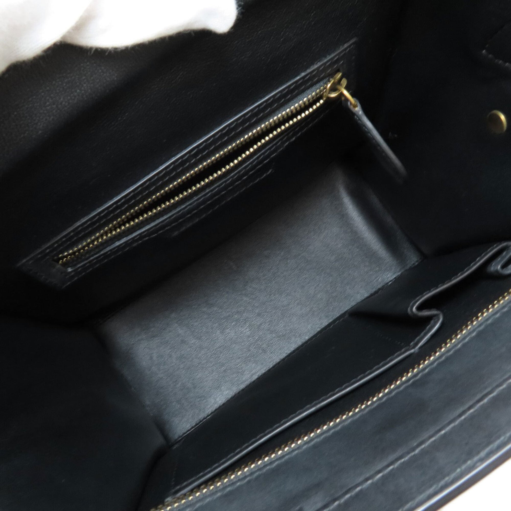 Celine Black Grayish White Leather Canvas Handbag (Pre-Owned)