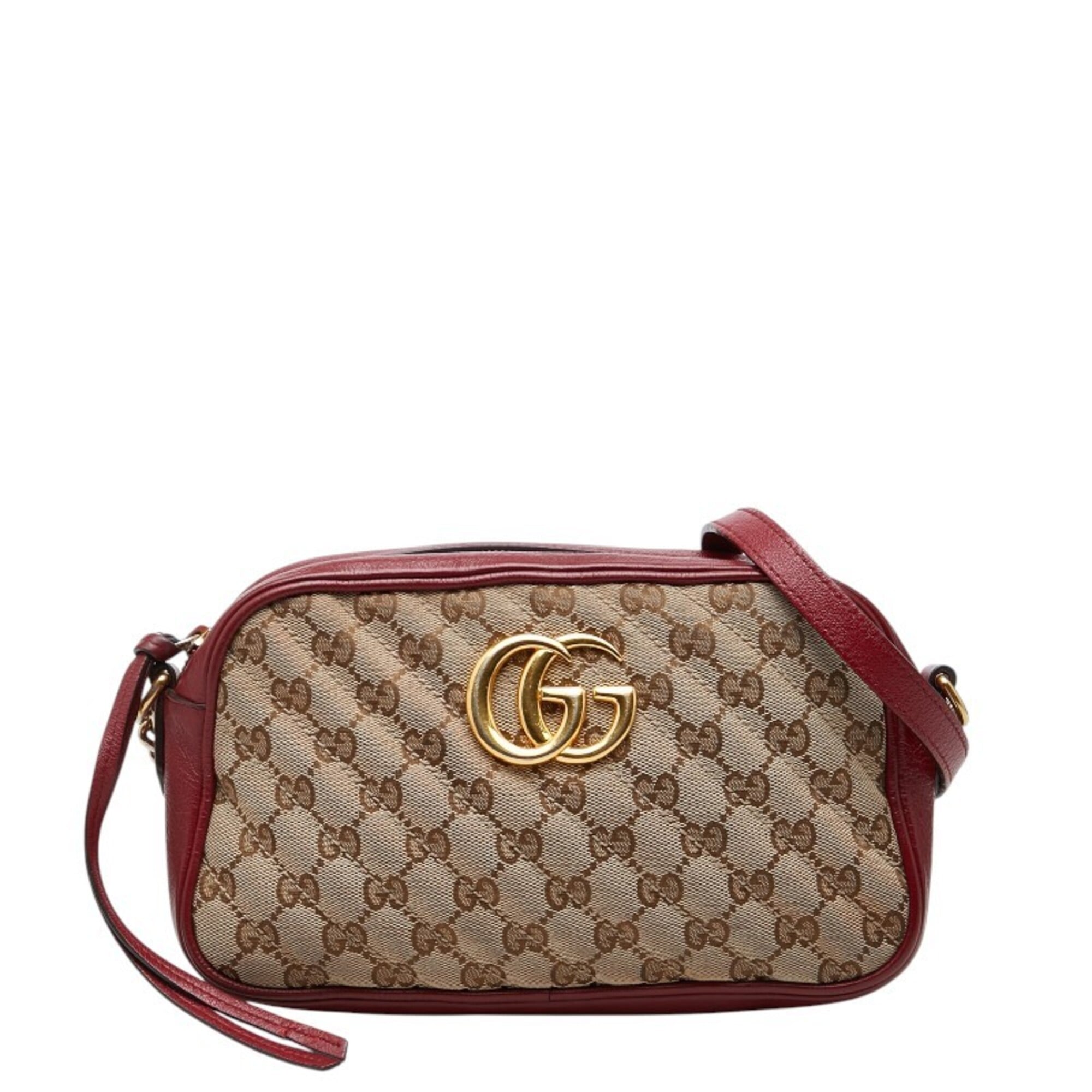 Gucci Beige Red Color Canvas Leather Shoulder Bag (Pre-Owned)