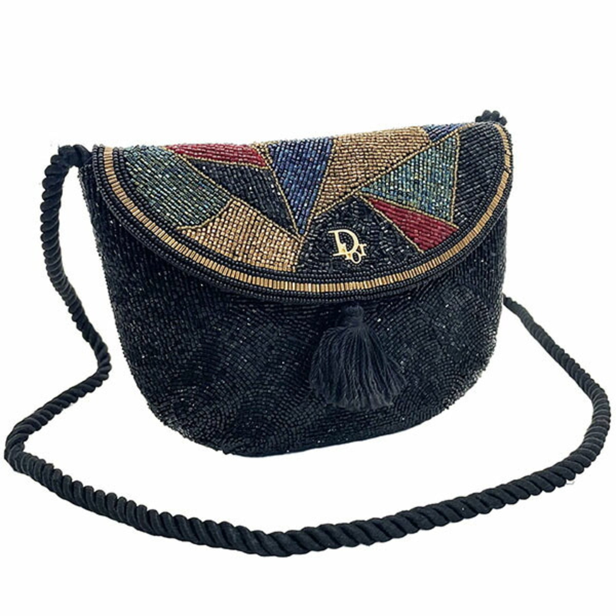 Christian Dior Black Multi-Color Beads Pochette Shoulder Bag (Pre-Owned)