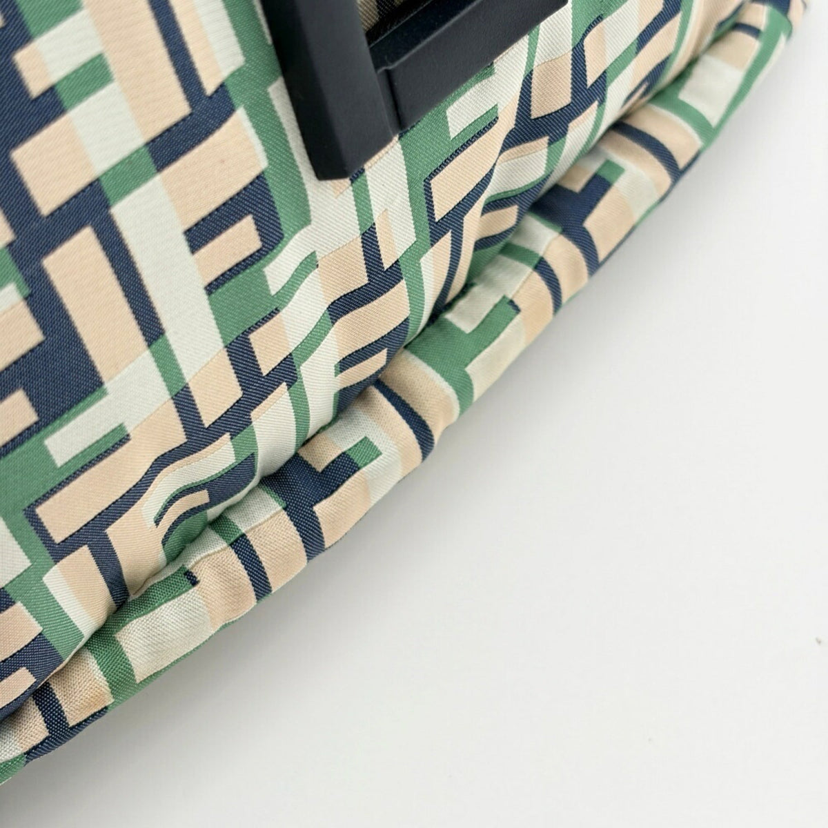 Fendi Beige Green Ivory Navy Zucca Nylon Canvas Leather Shoulder Bag (Pre-Owned)
