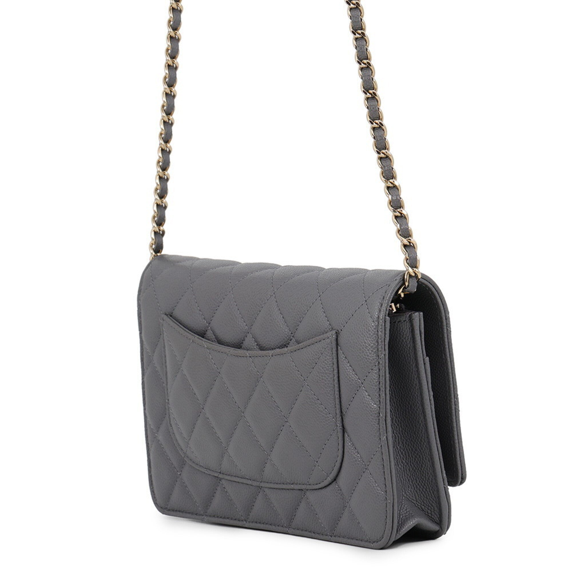 Chanel Gray Grained Calfskin Chain/Shoulder Wallet (Pre-Owned)