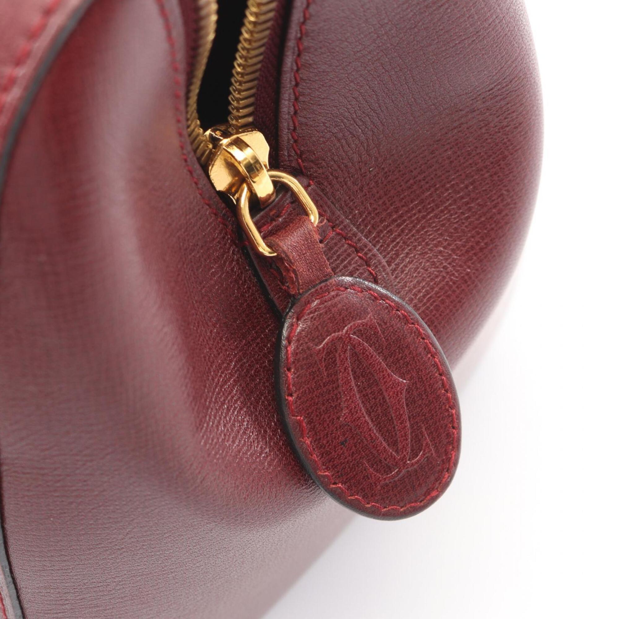 Cartier Bordeaux Leather Boston Bag Handbag (Pre-Owned)