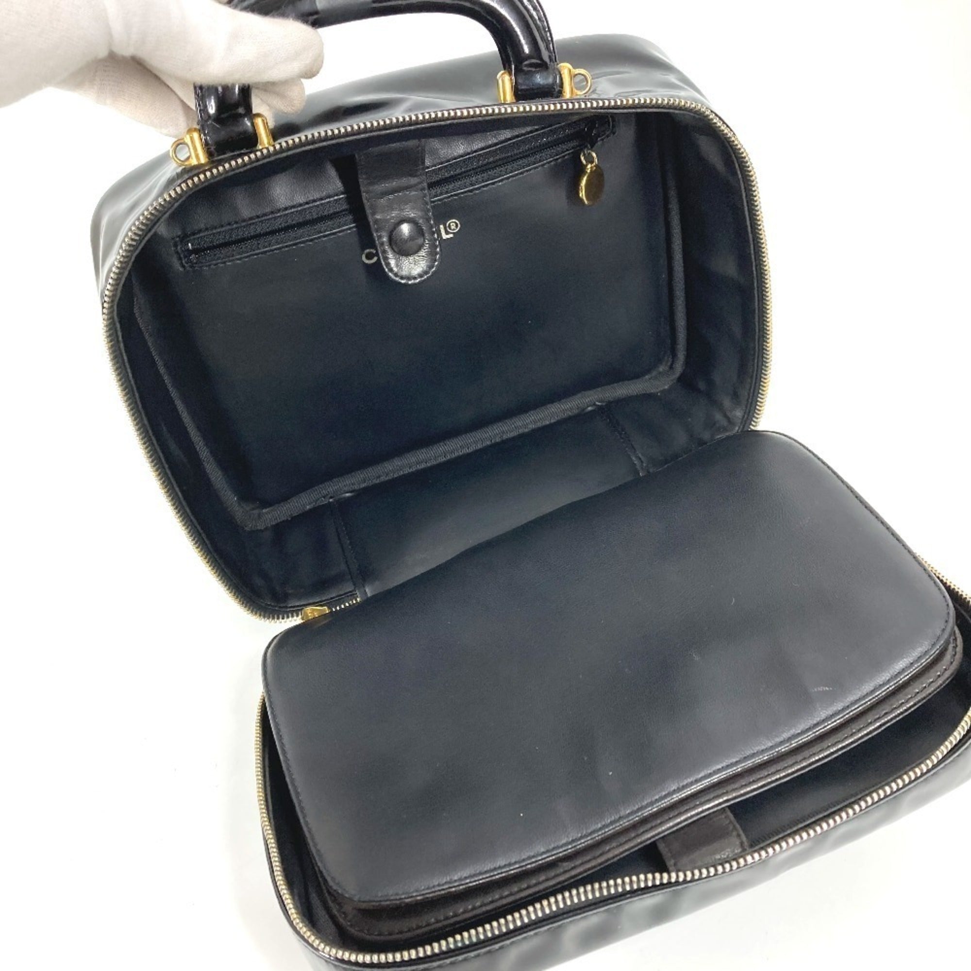Chanel Black Leather Handbag Shoulder Bag Vanity Bag (Pre-Owned)