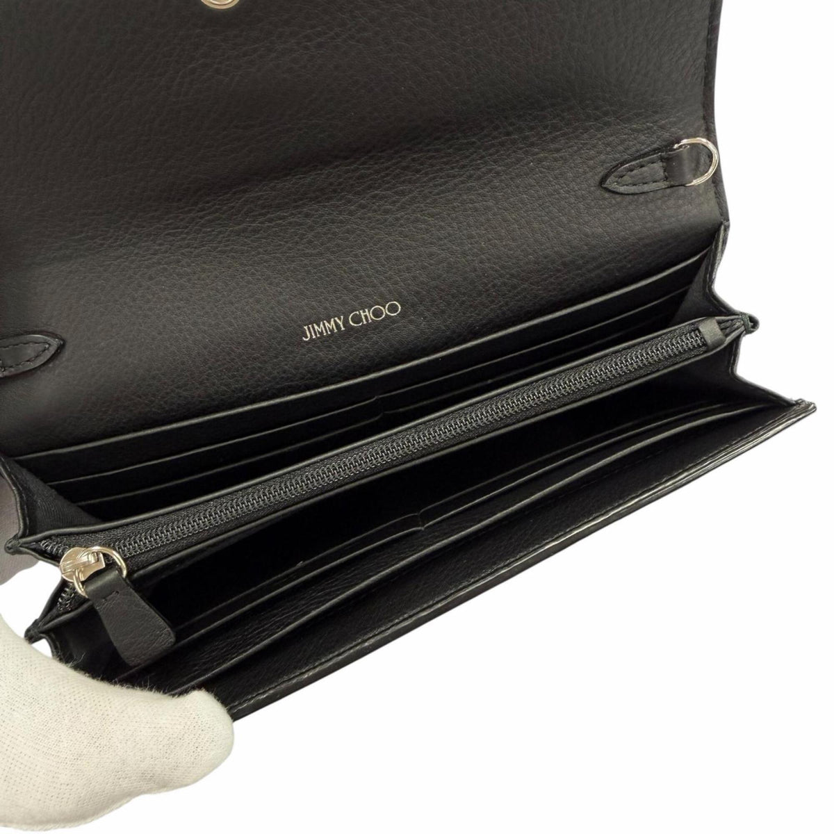 Jimmy Choo Black Leather Chain/Shoulder Wallet (Pre-Owned)
