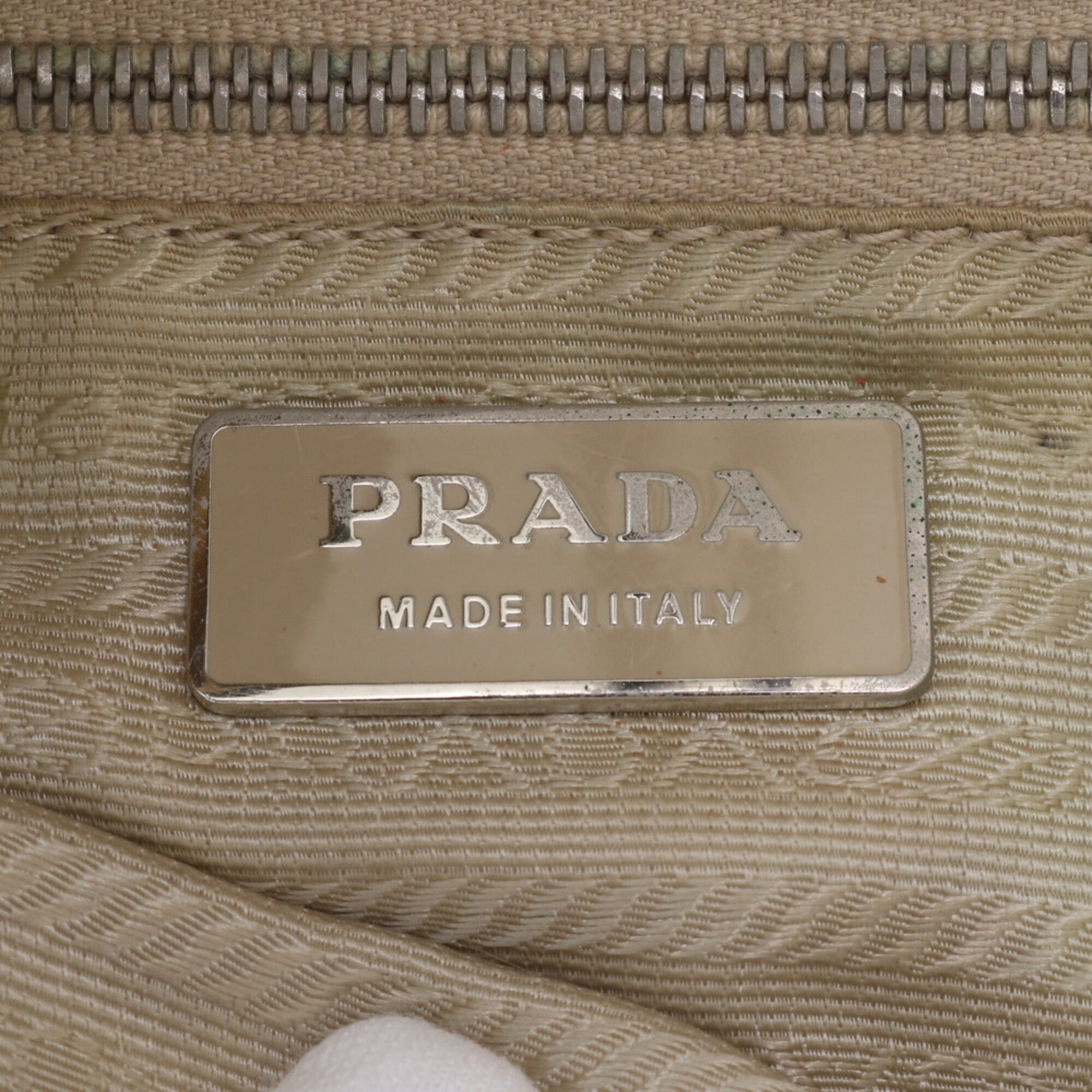 Prada Ivory Orange Nylon Leather Handbag Tote Bag (Pre-Owned)
