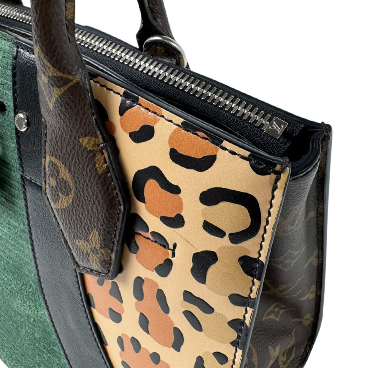 Louis Vuitton Brown Green Monogram Monogram Leather Suede Handbag Shoulder Bag (Pre-Owned)