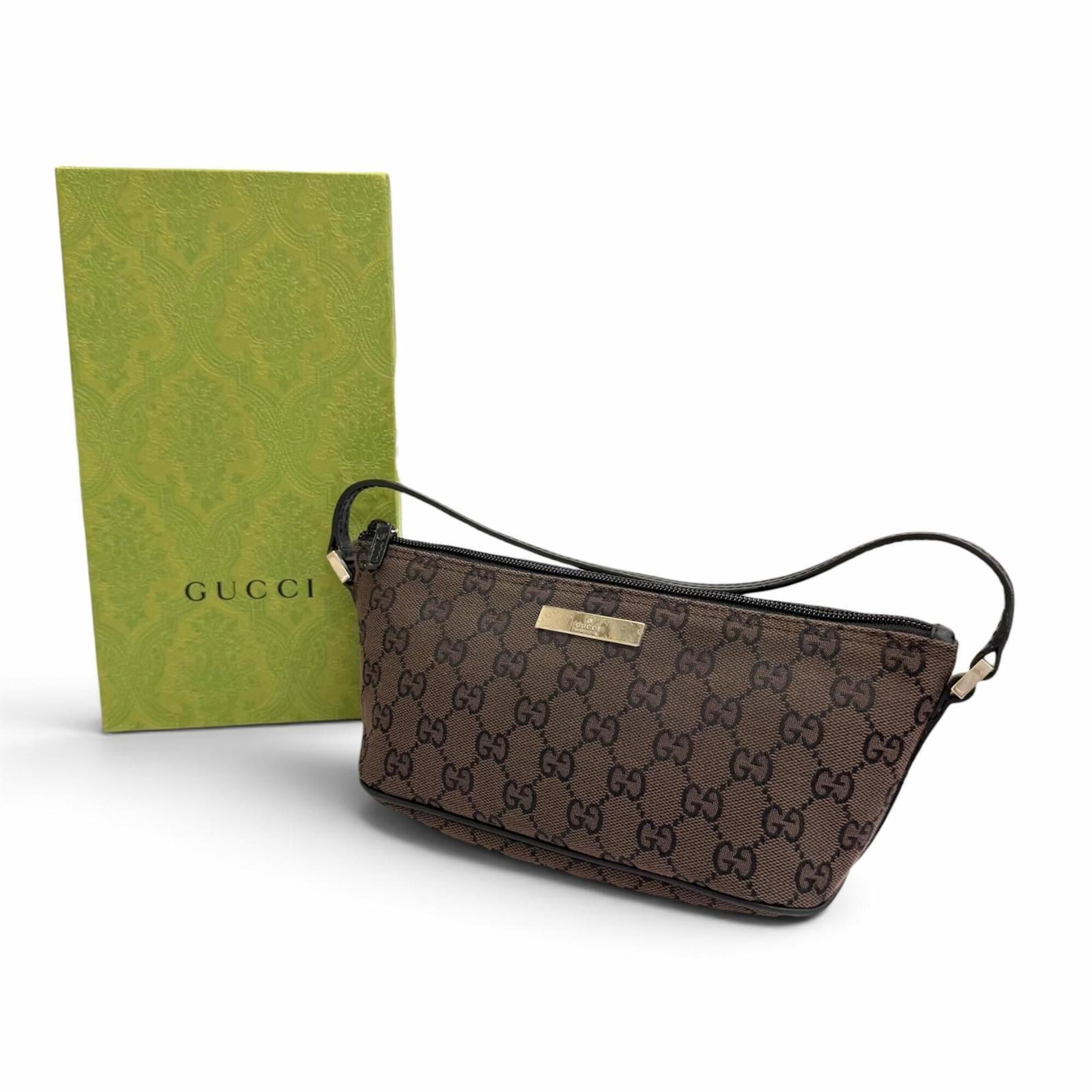 Gucci Dark Brown Gg Canvas Leather Pouch (Pre-Owned)