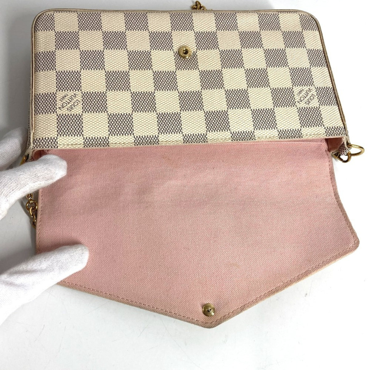 Louis Vuitton Pink Rose Ballerine White Damier Azur Chain/Shoulder Wallet (Pre-Owned)