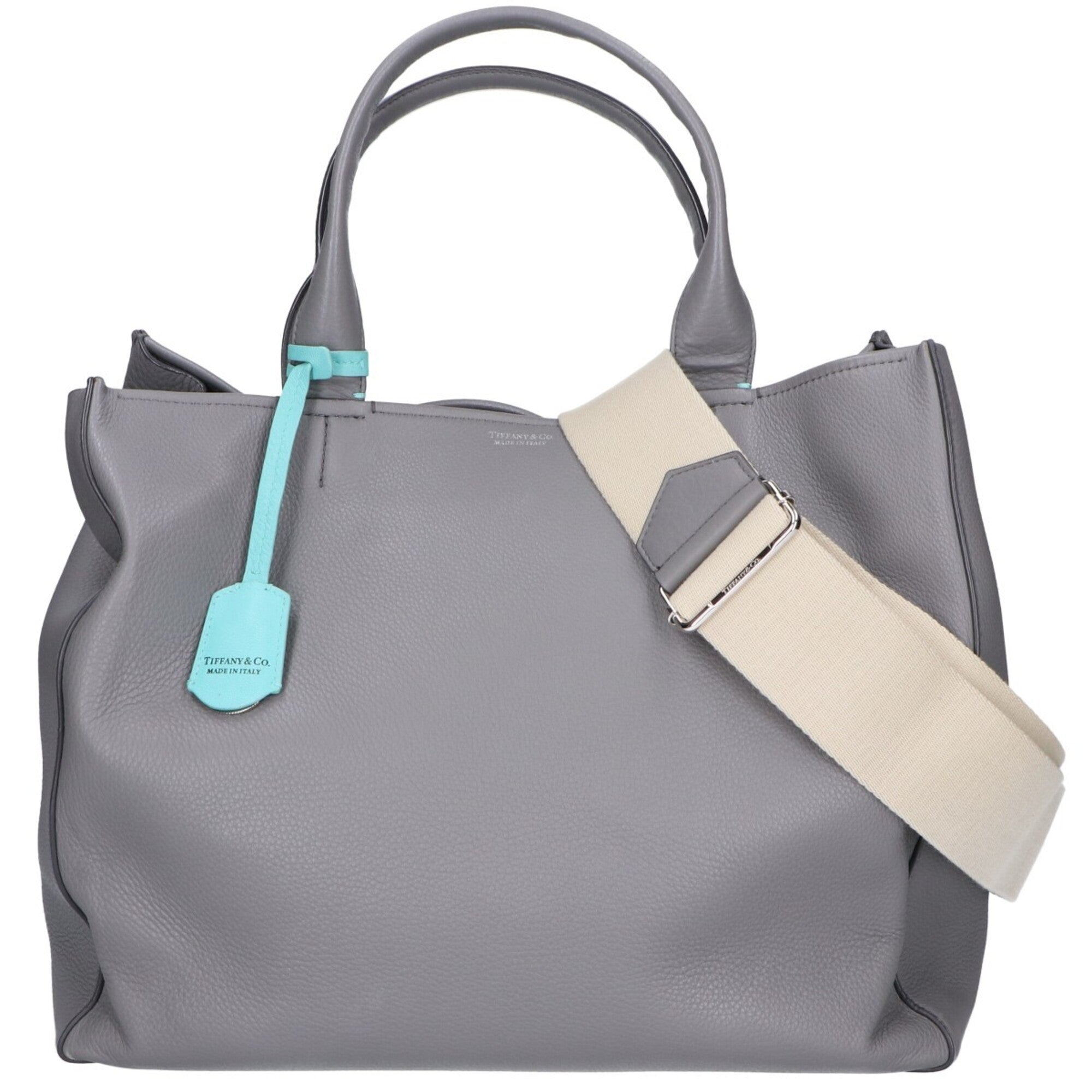 Tiffany Gray Leather Handbag Shoulder Bag Tote Bag (Pre-Owned)