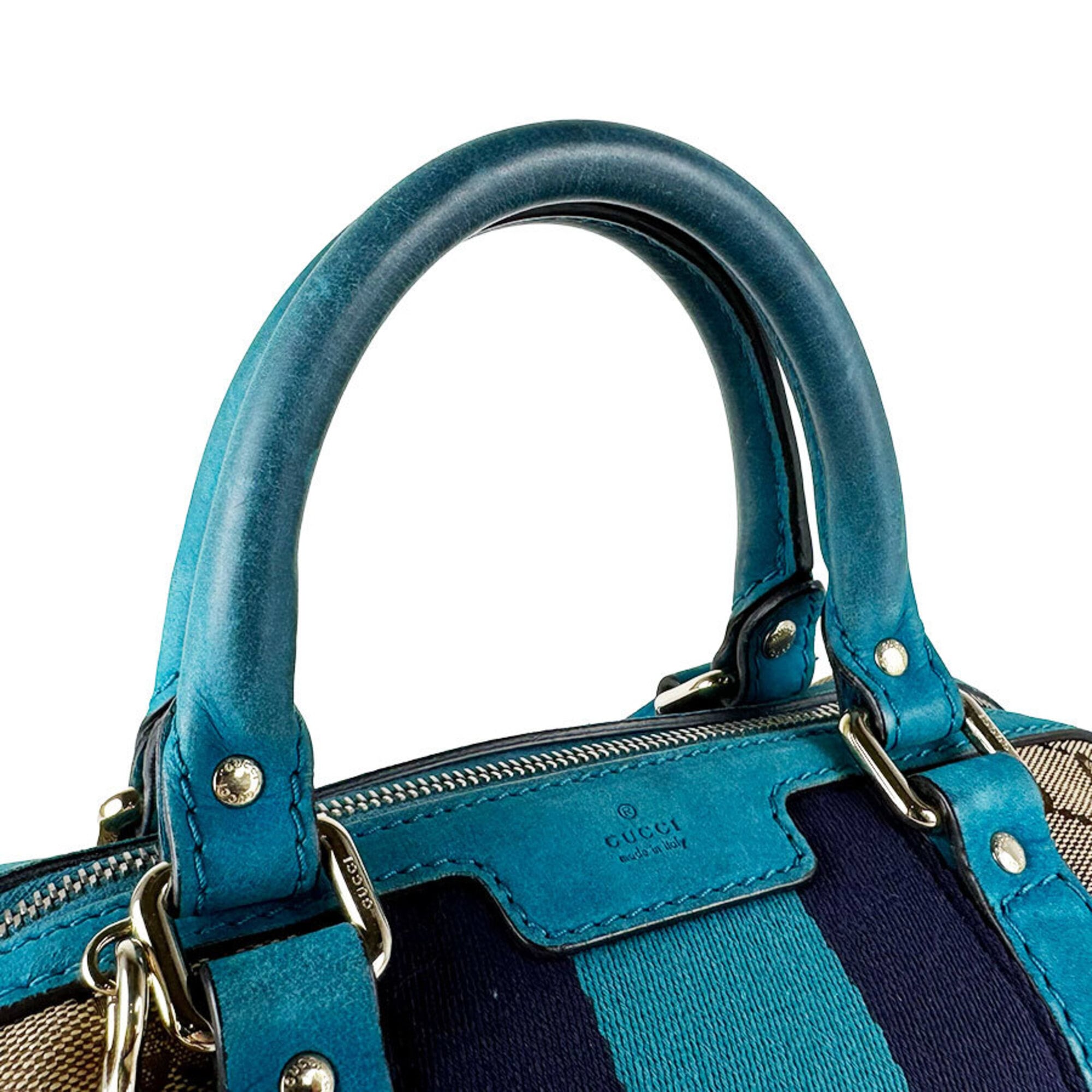 Gucci Brown Turquoise Gg Canvas Leather Handbag Shoulder Bag (Pre-Owned)