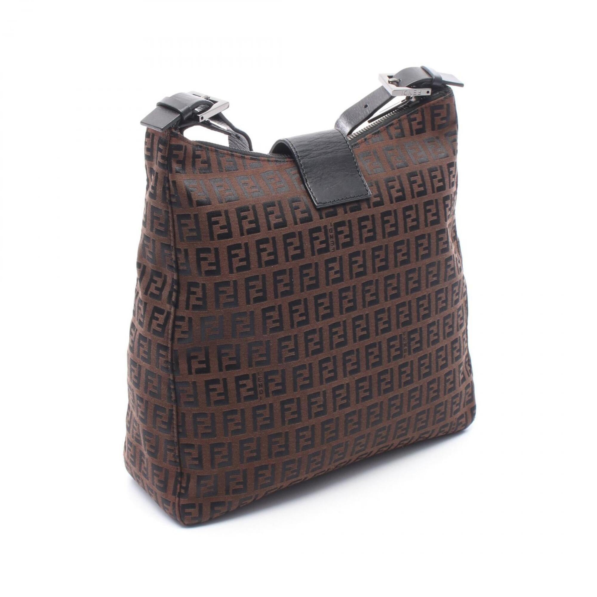 Fendi Black Brown Nylon Leather Handbag Shoulder Bag (Pre-Owned)