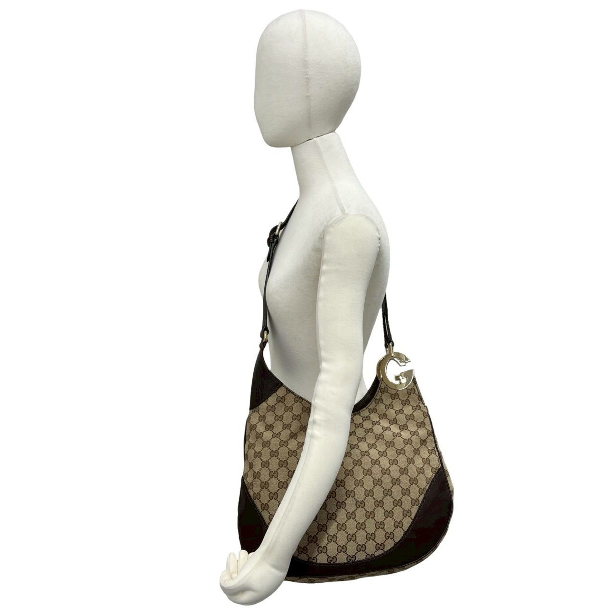Gucci Beige Brown Canvas Leather Shoulder Bag Sling Bag (Pre-Owned)