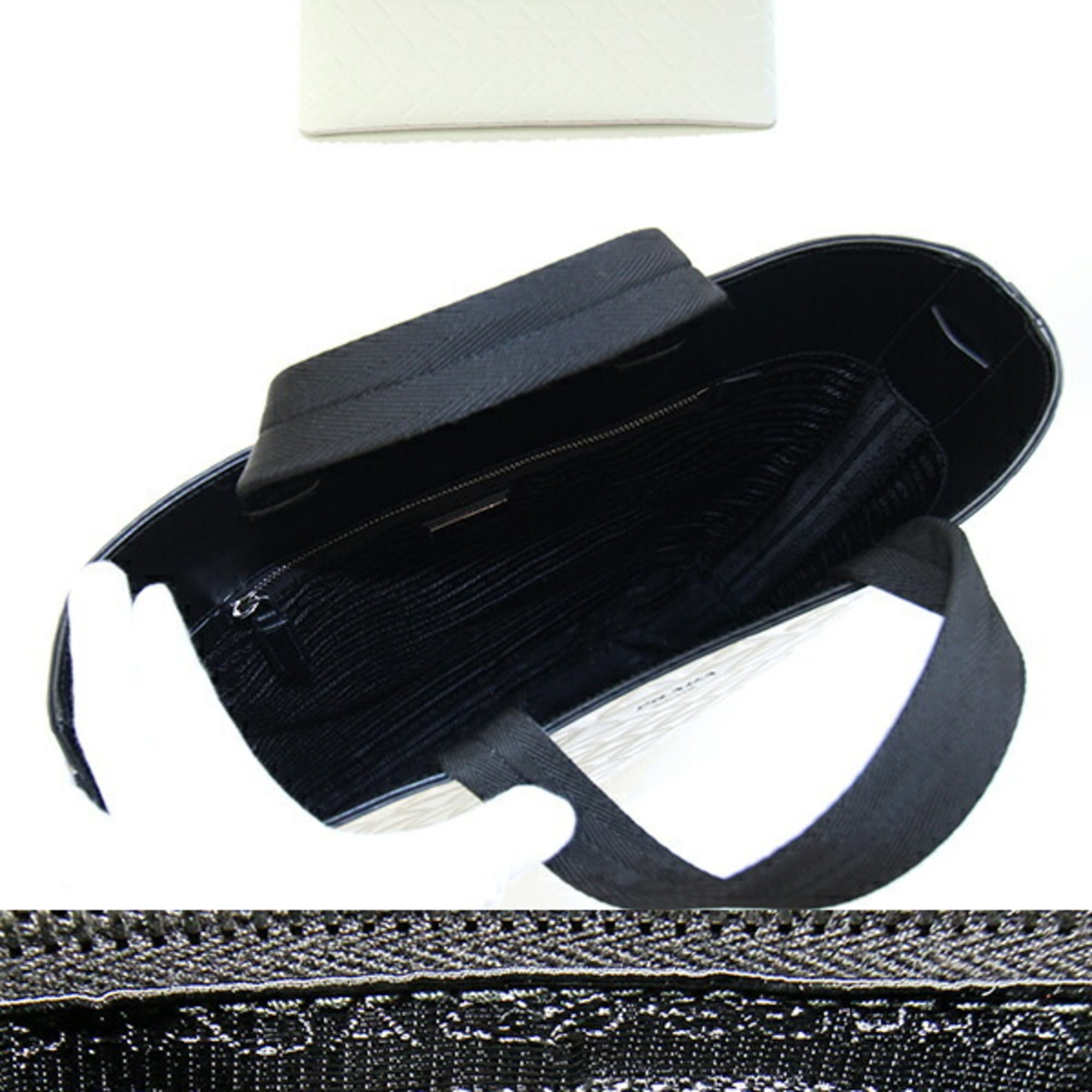Prada Black White Leather Handbag Tote Bag (Pre-Owned)
