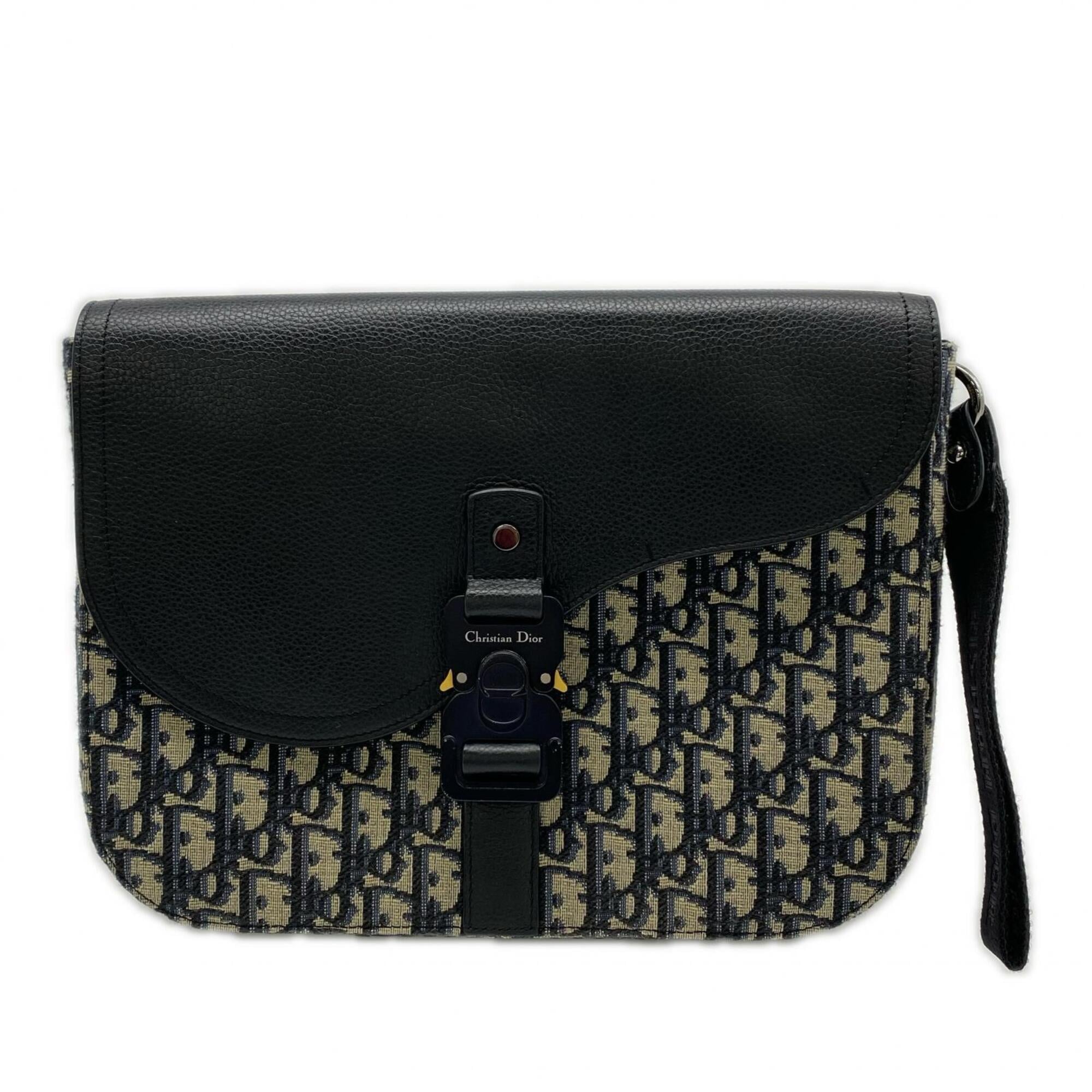 Christian Dior Black Gray Canvas Leather Clutch Bag Pouch (Pre-Owned)