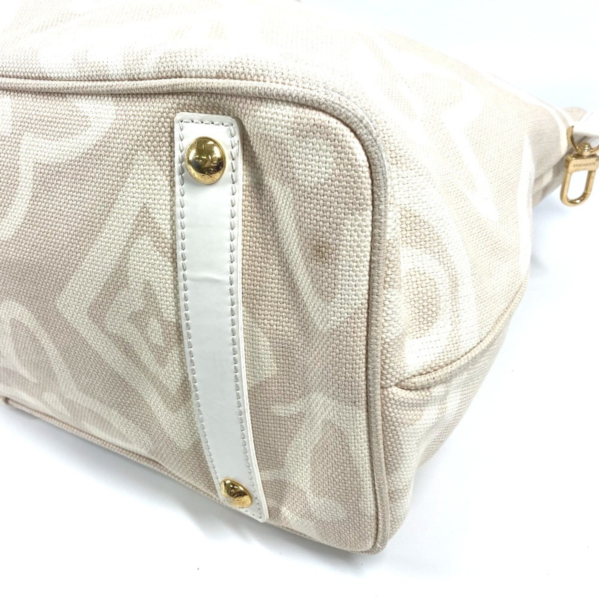 Louis Vuitton Beige Leather Canvas Shoulder Bag Tote Bag (Pre-Owned)