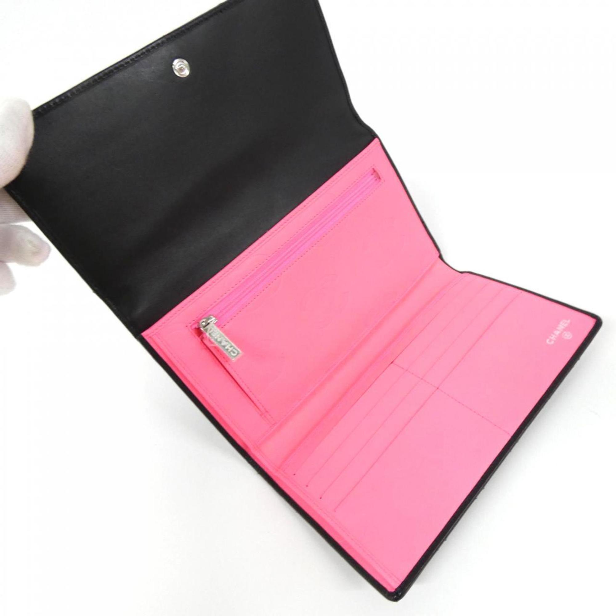 Chanel Black Leather Long Wallet (Tri-Fold) (Pre-Owned)