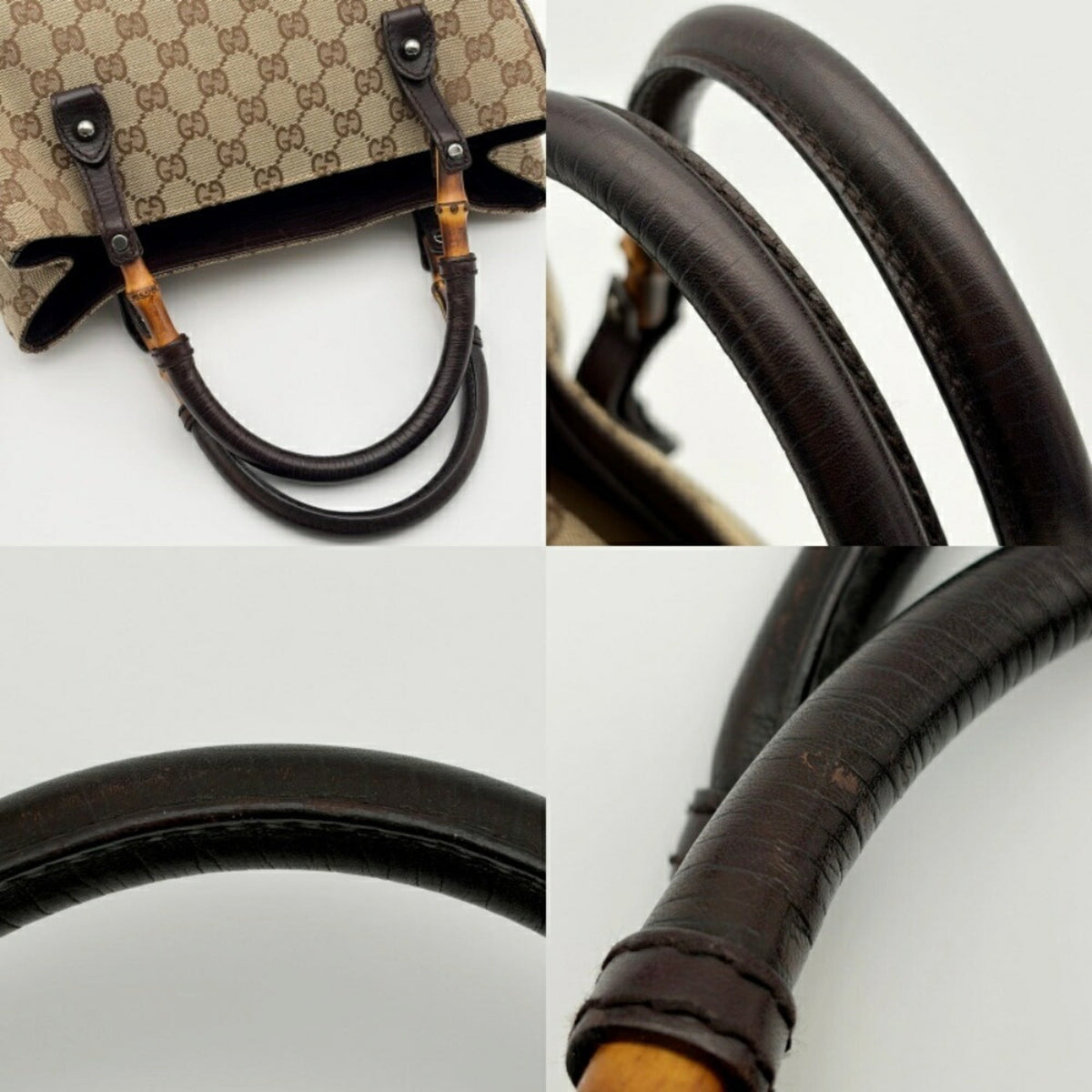 Gucci Beige Brown Bamboo Canvas Leather Tote Bag (Pre-Owned)