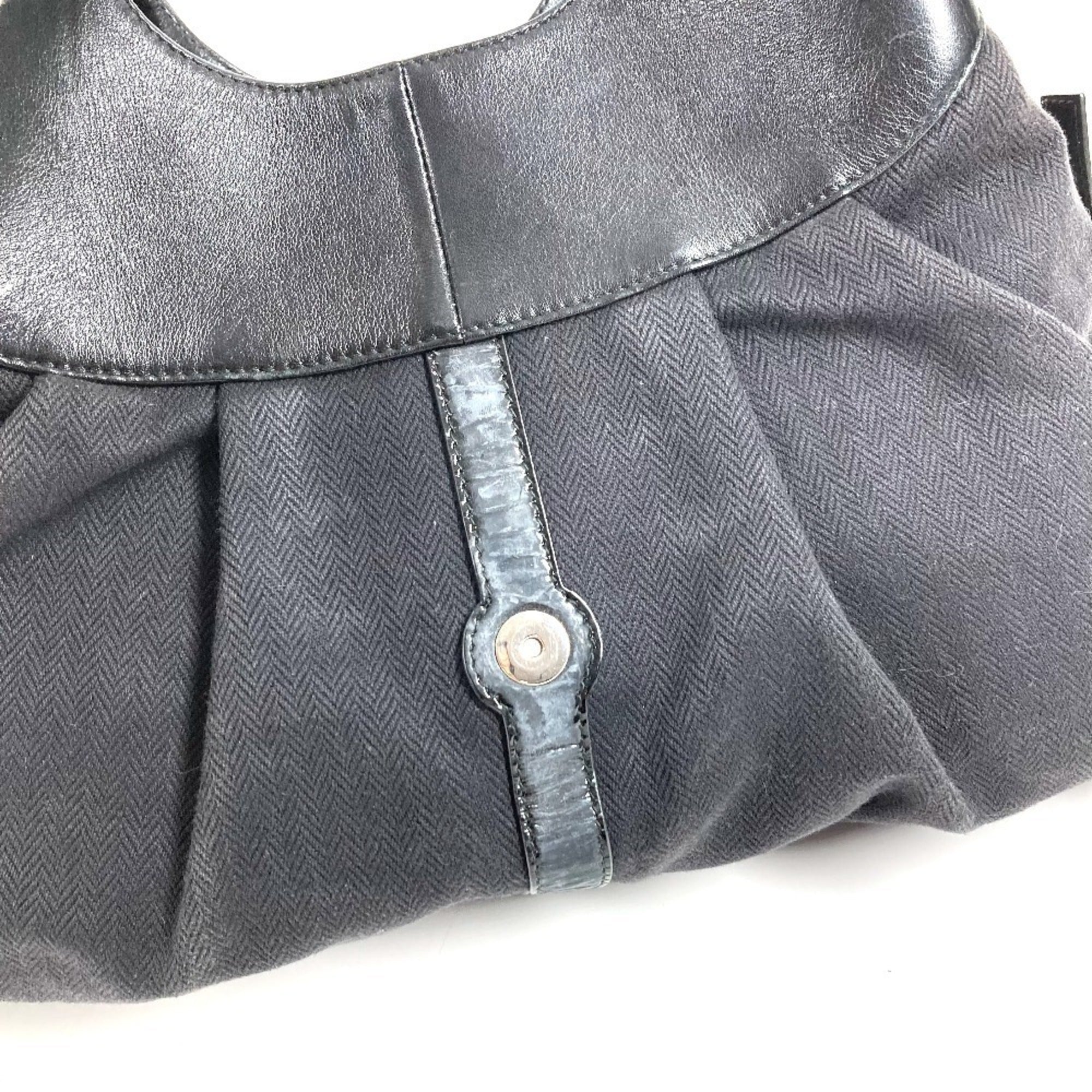 Bvlgari Chandra Black Leather Canvas Shoulder Bag Tote Bag (Pre-Owned)