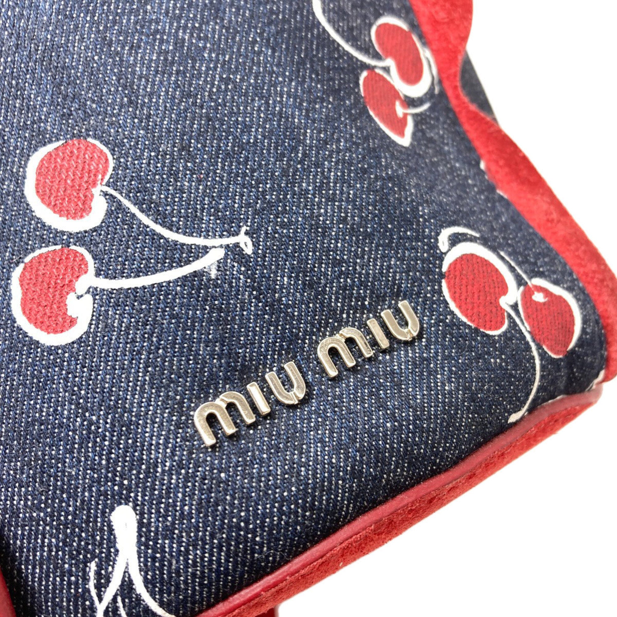 Miu Miu Blue Red Color Denim Pouch Shoulder Bag (Pre-Owned)